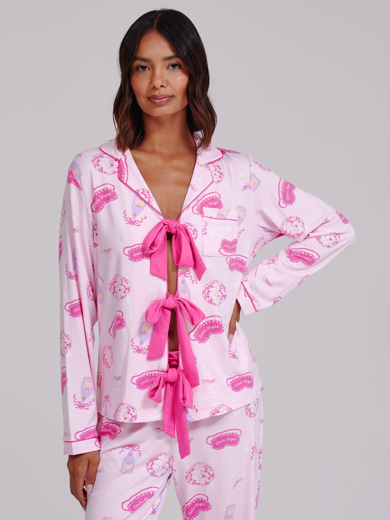 Image 4 of 5 of Loungeable Night Super Soft Long Sleeve Tie Front Pyjama Set - Pink