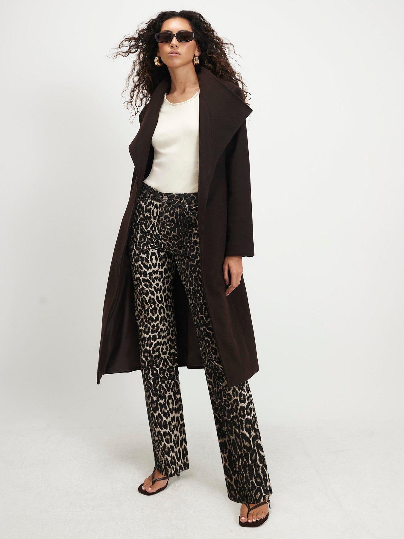 Image 1 of 6 of River Island Womens Belted Longline Coat - Brown