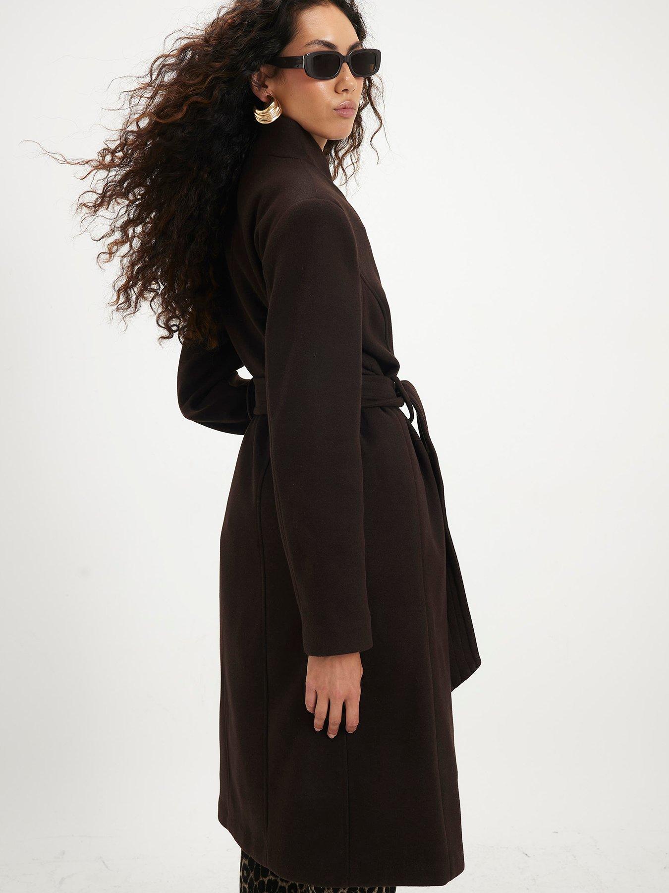 Image 2 of 6 of River Island Womens Belted Longline Coat - Brown