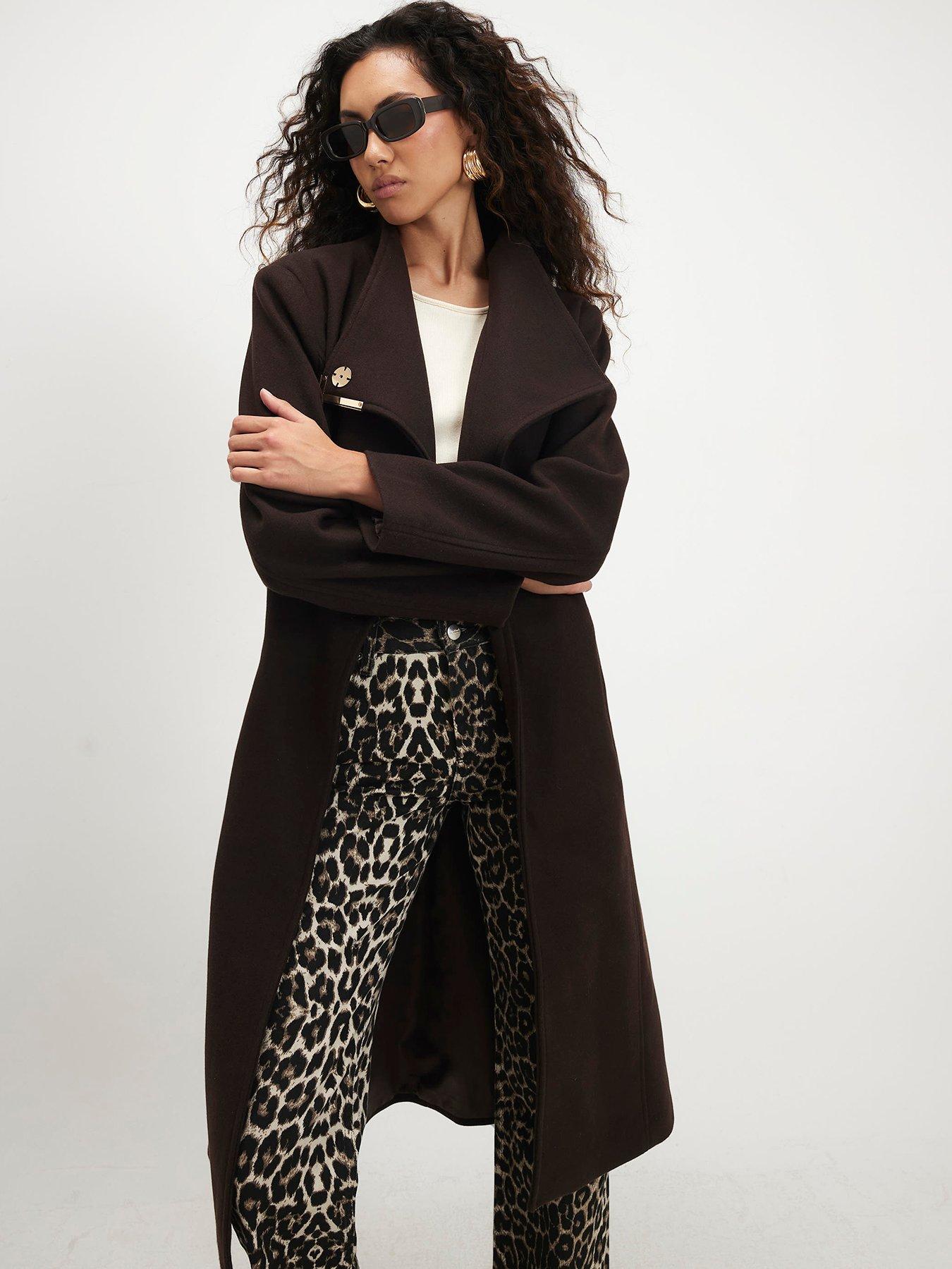 Image 3 of 6 of River Island Womens Belted Longline Coat - Brown