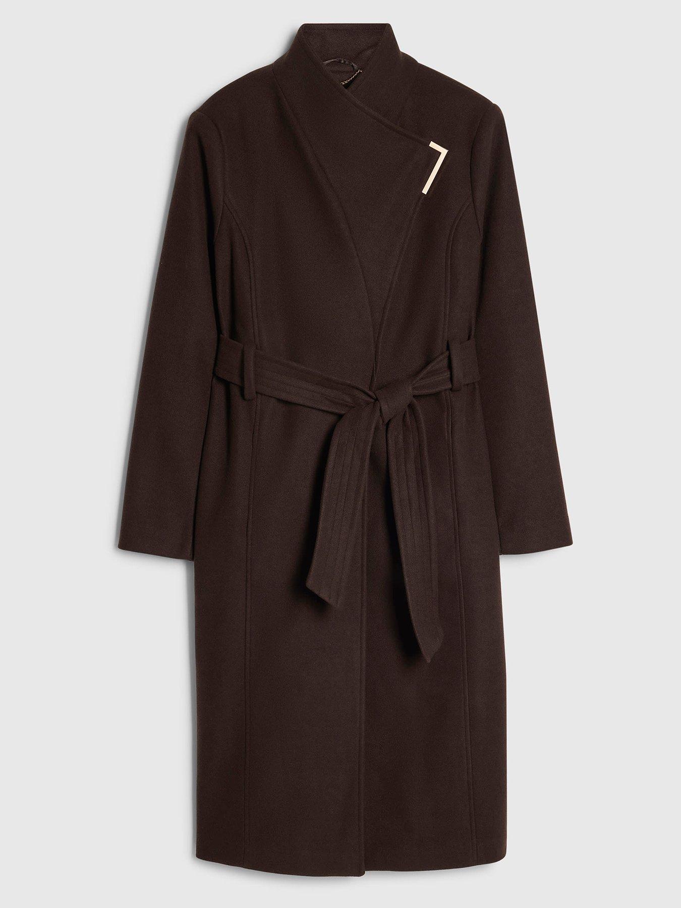 Image 5 of 6 of River Island Womens Belted Longline Coat - Brown