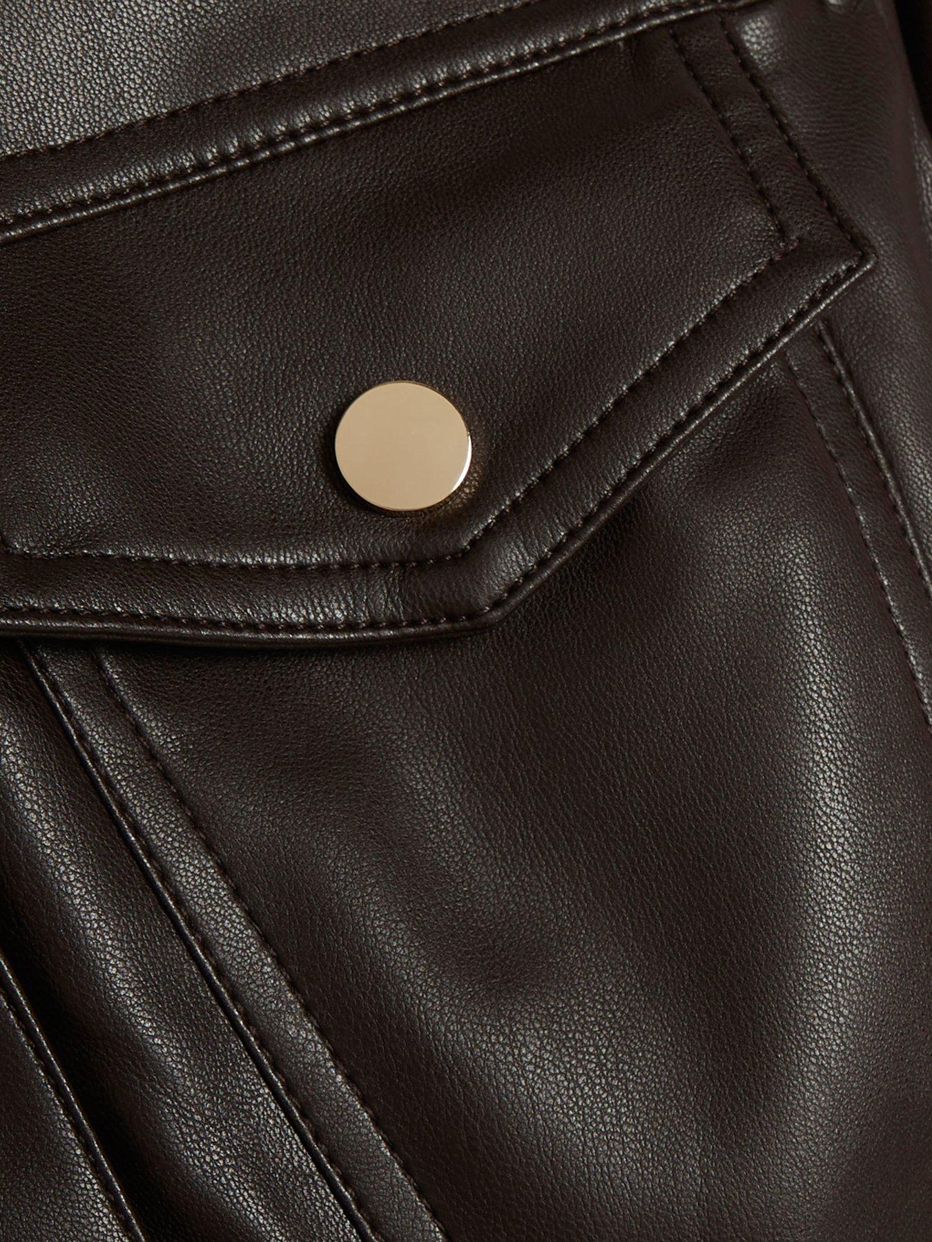 Image 6 of 6 of River Island Womens Faux Leather-Look Skater Skirt Dress - Brown