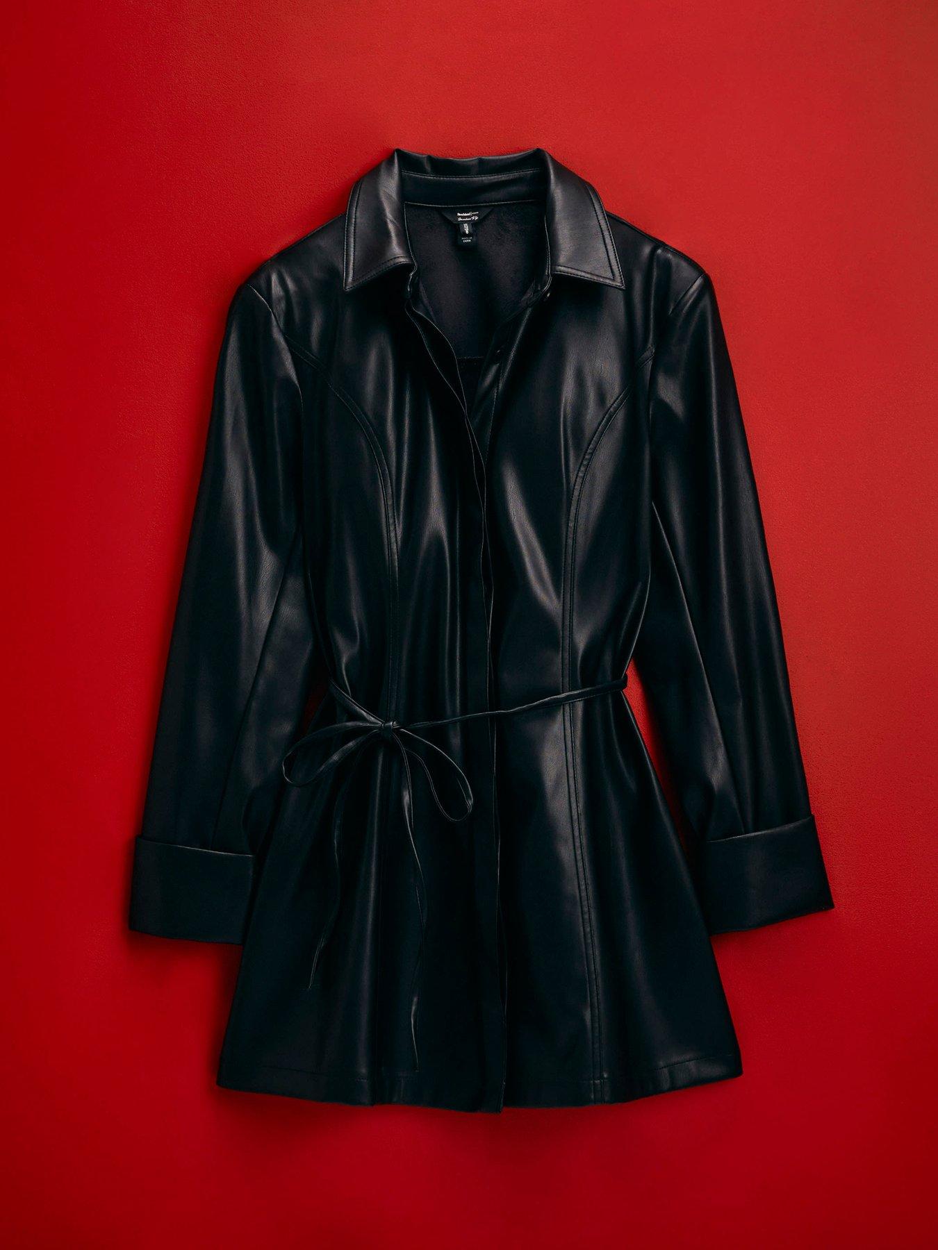 Image 4 of 4 of River Island Womens Fitted Belted Faux Leather Mini Dress - Black