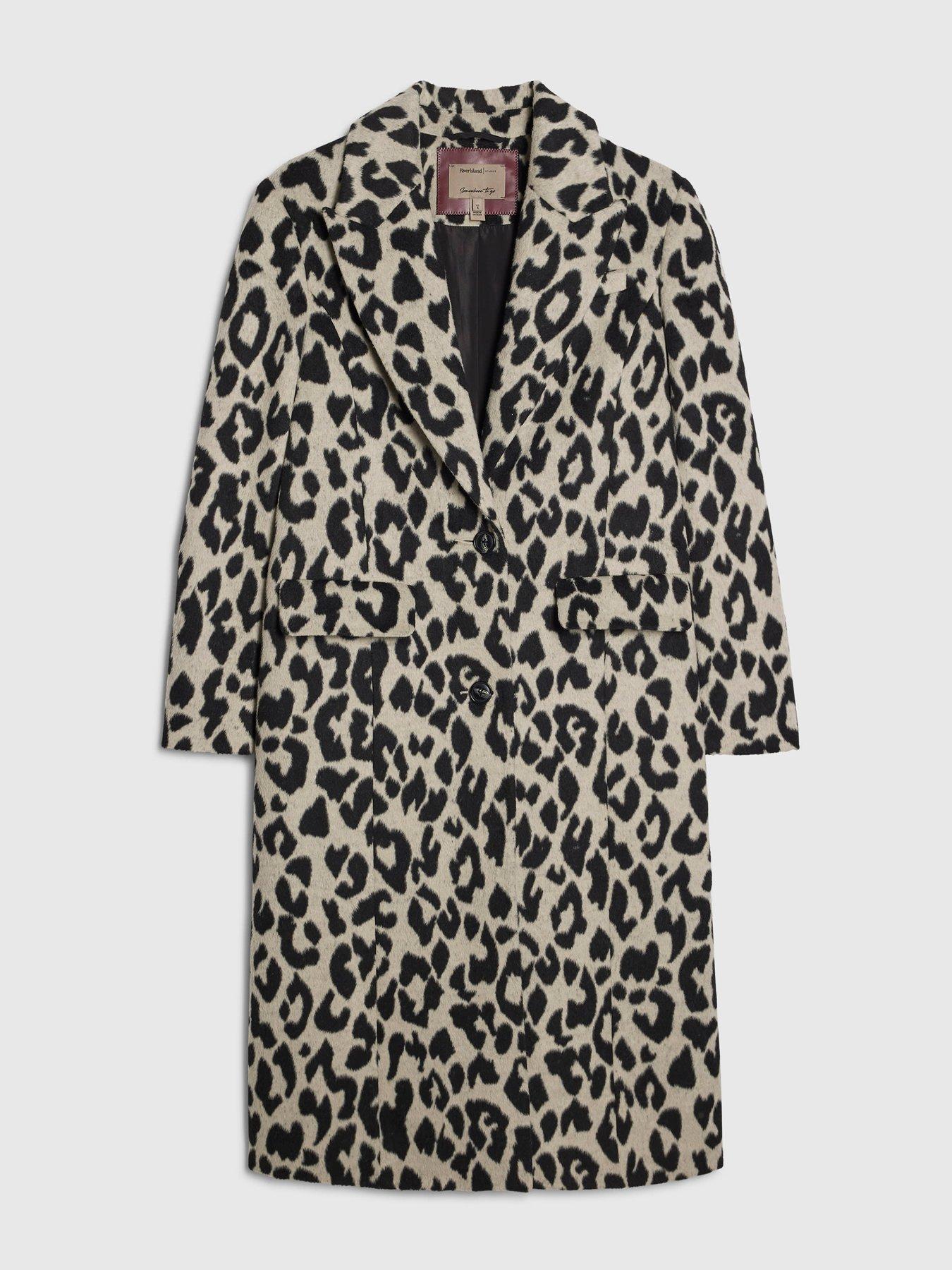Image 5 of 6 of River Island Womens Leopard Longline Single-Breasted Duster Coat - Brown