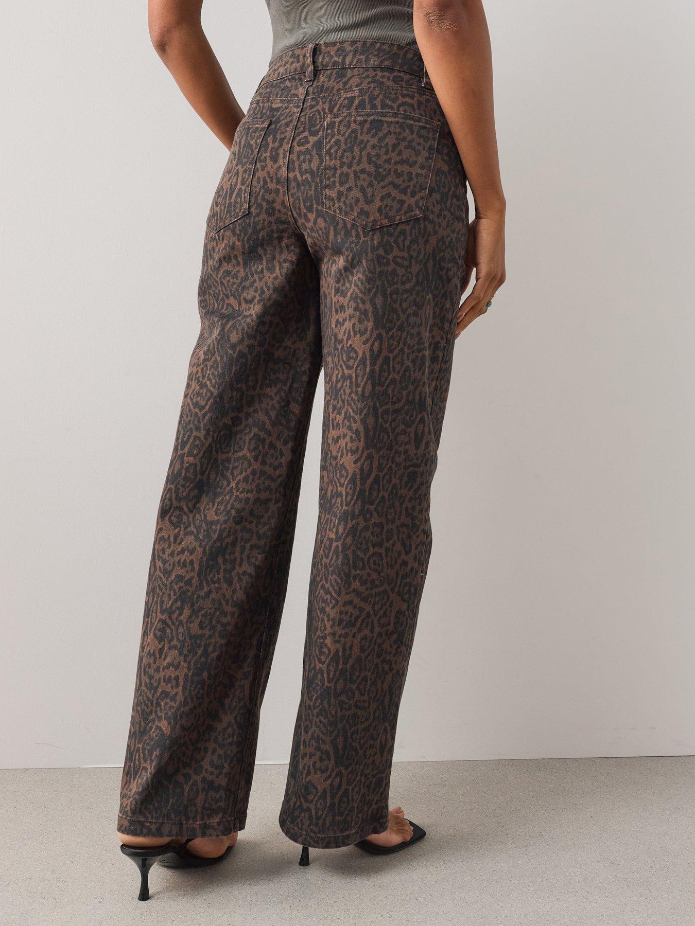 Image 2 of 7 of The Very Collection Short Leopard Print Straight Leg Jeans - Brown