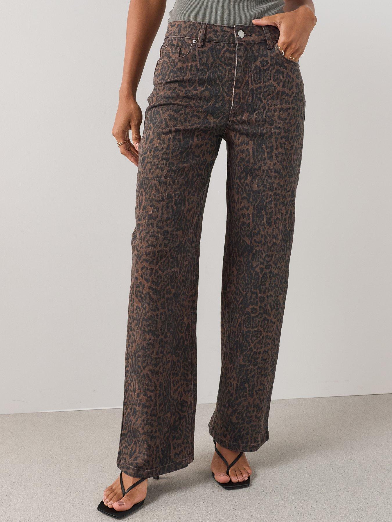 Image 3 of 7 of The Very Collection Short Leopard Print Straight Leg Jeans - Brown