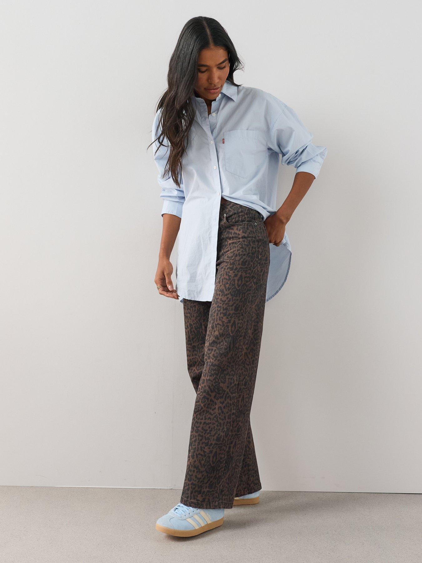Image 4 of 7 of The Very Collection Short Leopard Print Straight Leg Jeans - Brown