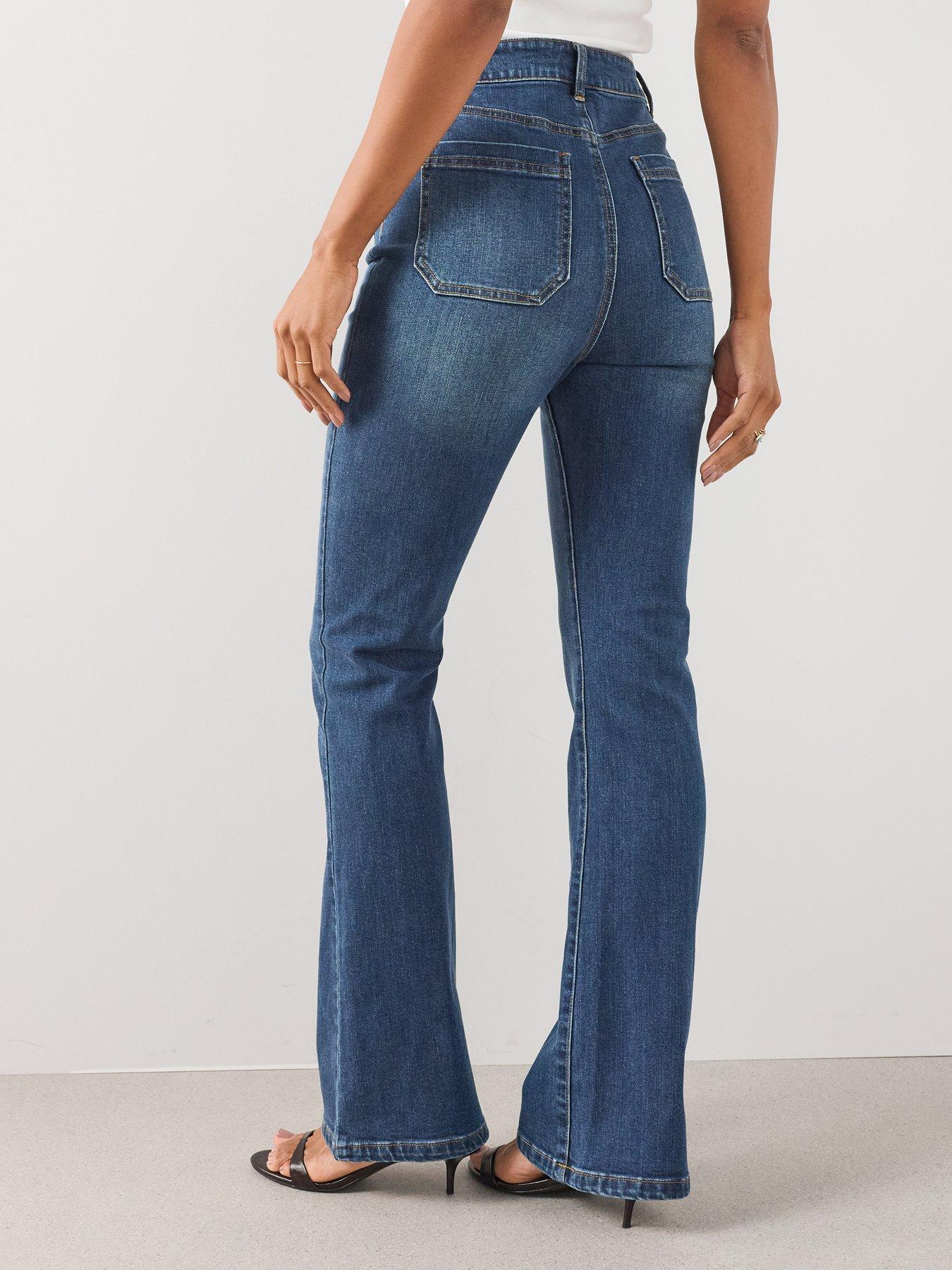 Image 2 of 7 of The Very Collection Women's Patch Pocket Flared Jeans with Horsebit Trim - Dark Wash