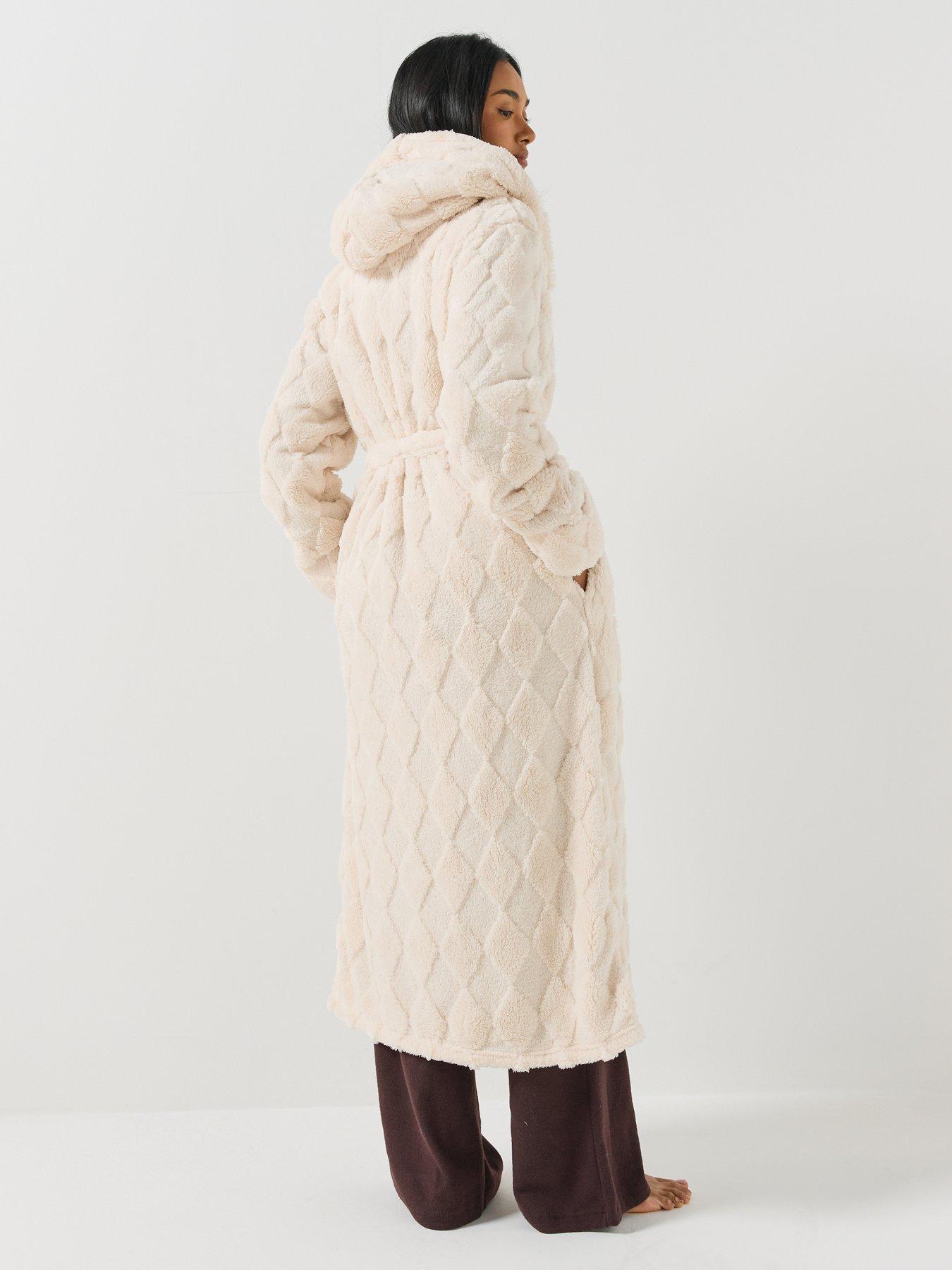 Image 2 of 6 of Loungeable Womens Diamond Cut Hooded Maxi Dressing Gown - Cream