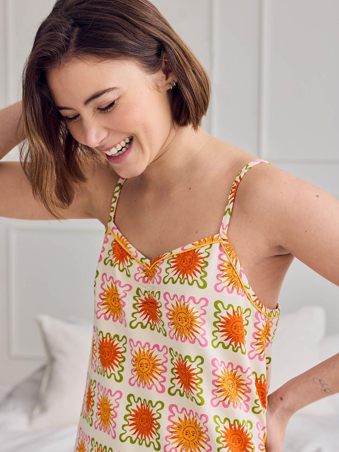 Image 4 of 6 of CHELSEA PEERS Cotton Sunshine Tile Print Cami Short Pyjama Set - Off White