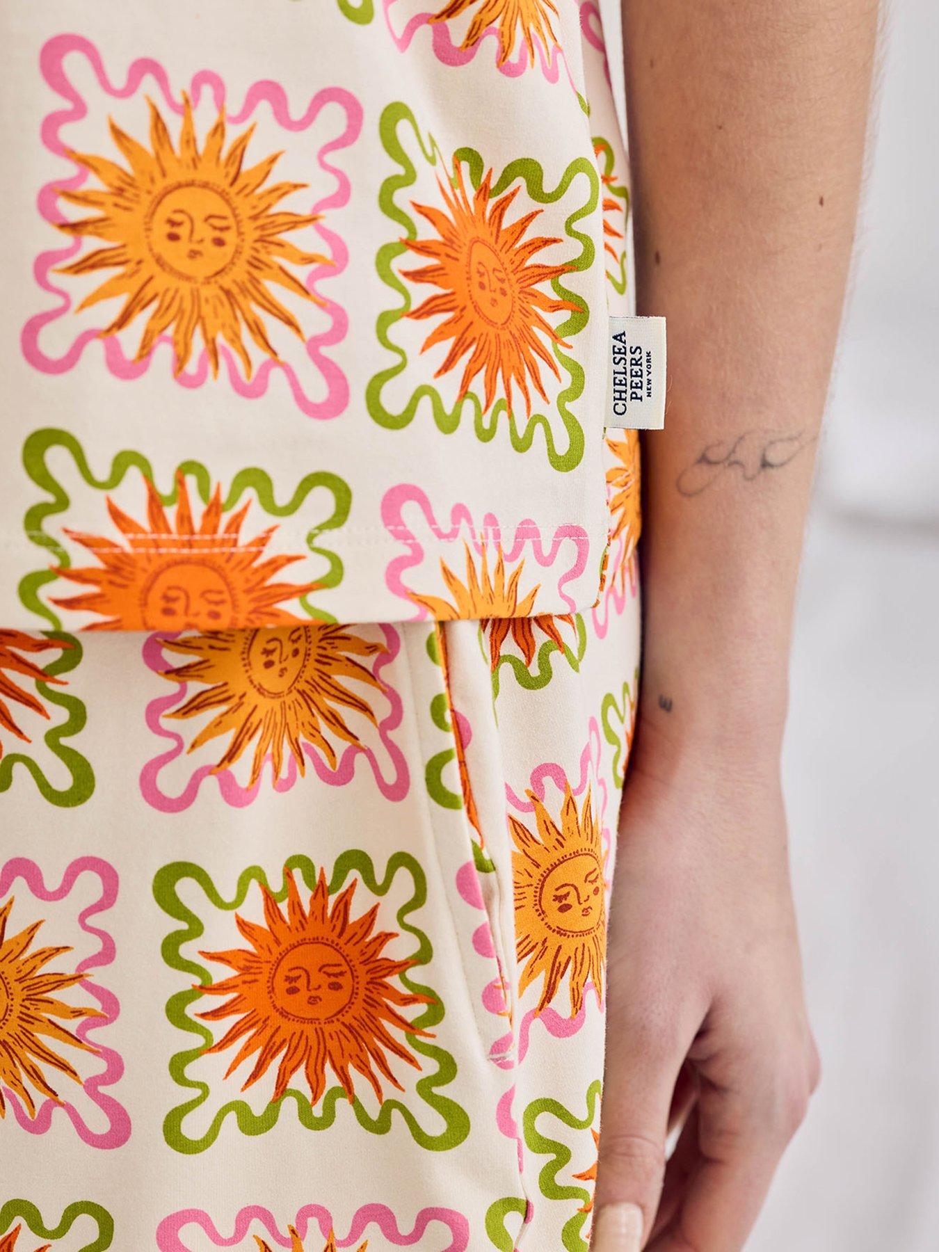 Image 6 of 6 of CHELSEA PEERS Cotton Sunshine Tile Print Cami Short Pyjama Set - Off White