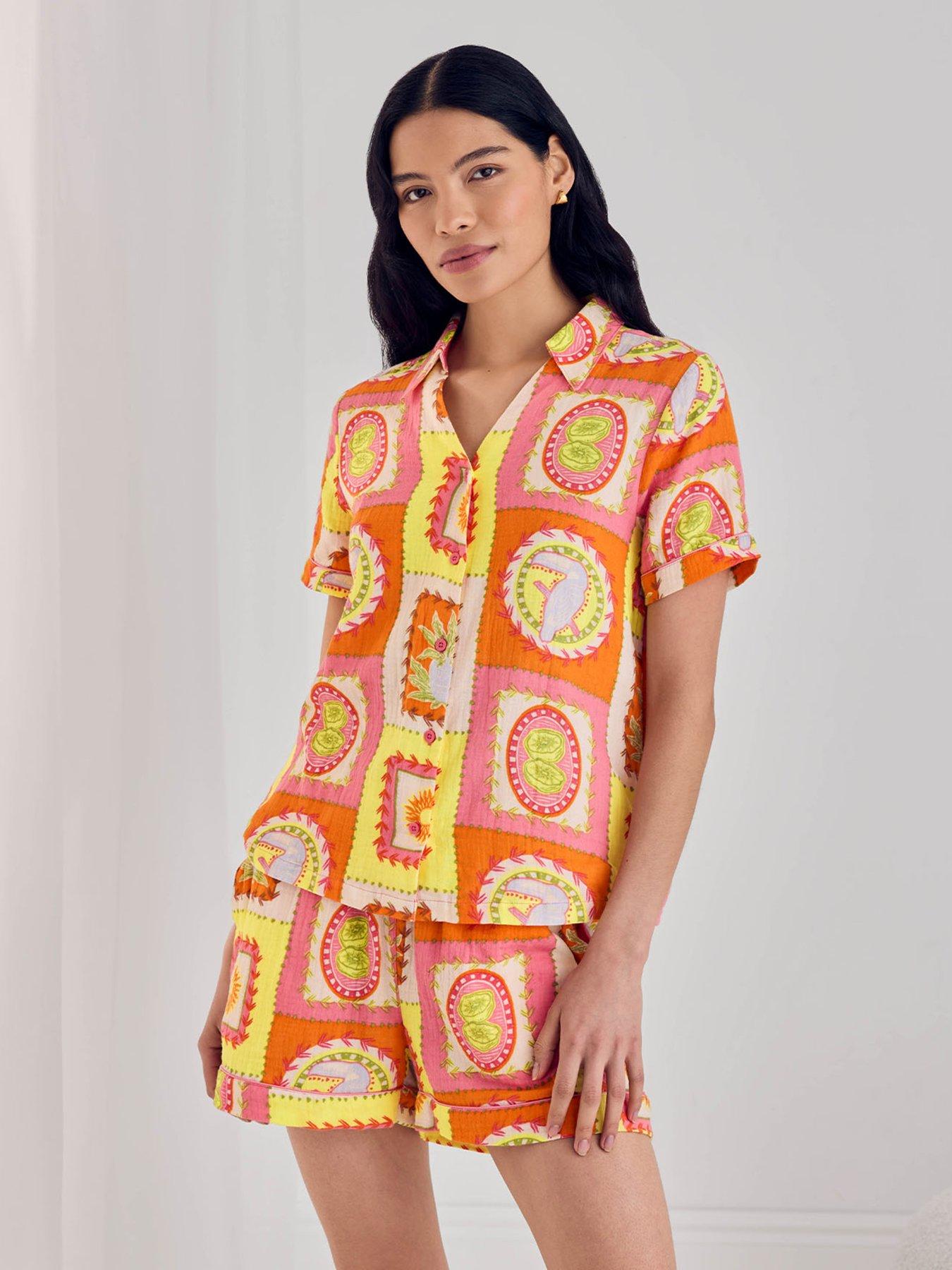 CHELSEA PEERS helsea Peerscotton Cheesecloth Tropical Patchwork Print Short Pyjama Set - Multi