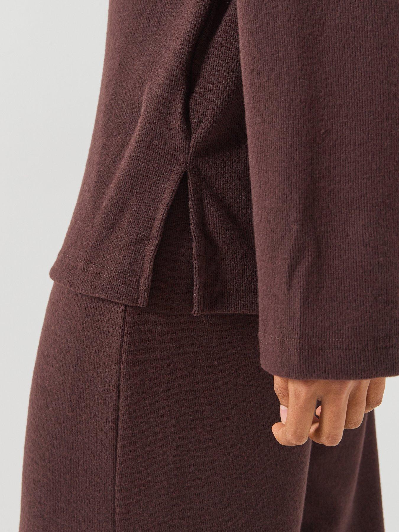 Image 6 of 6 of Loungeable Womens Half Zip Soft Touch Wide Leg Pyjama Set - Brown