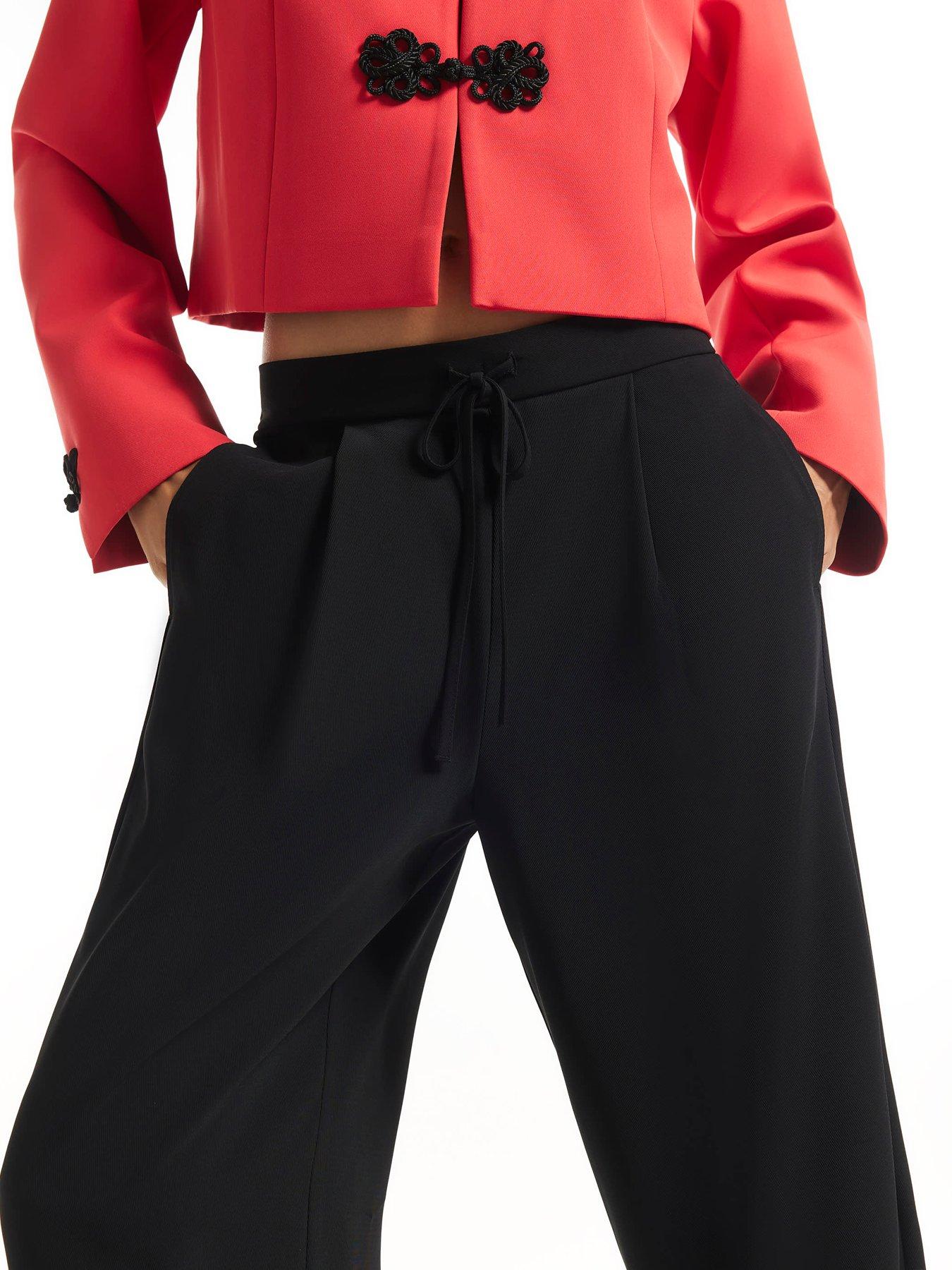 Image 4 of 6 of River Island Womens Smart Slim Twill Drawstring Joggers - Black