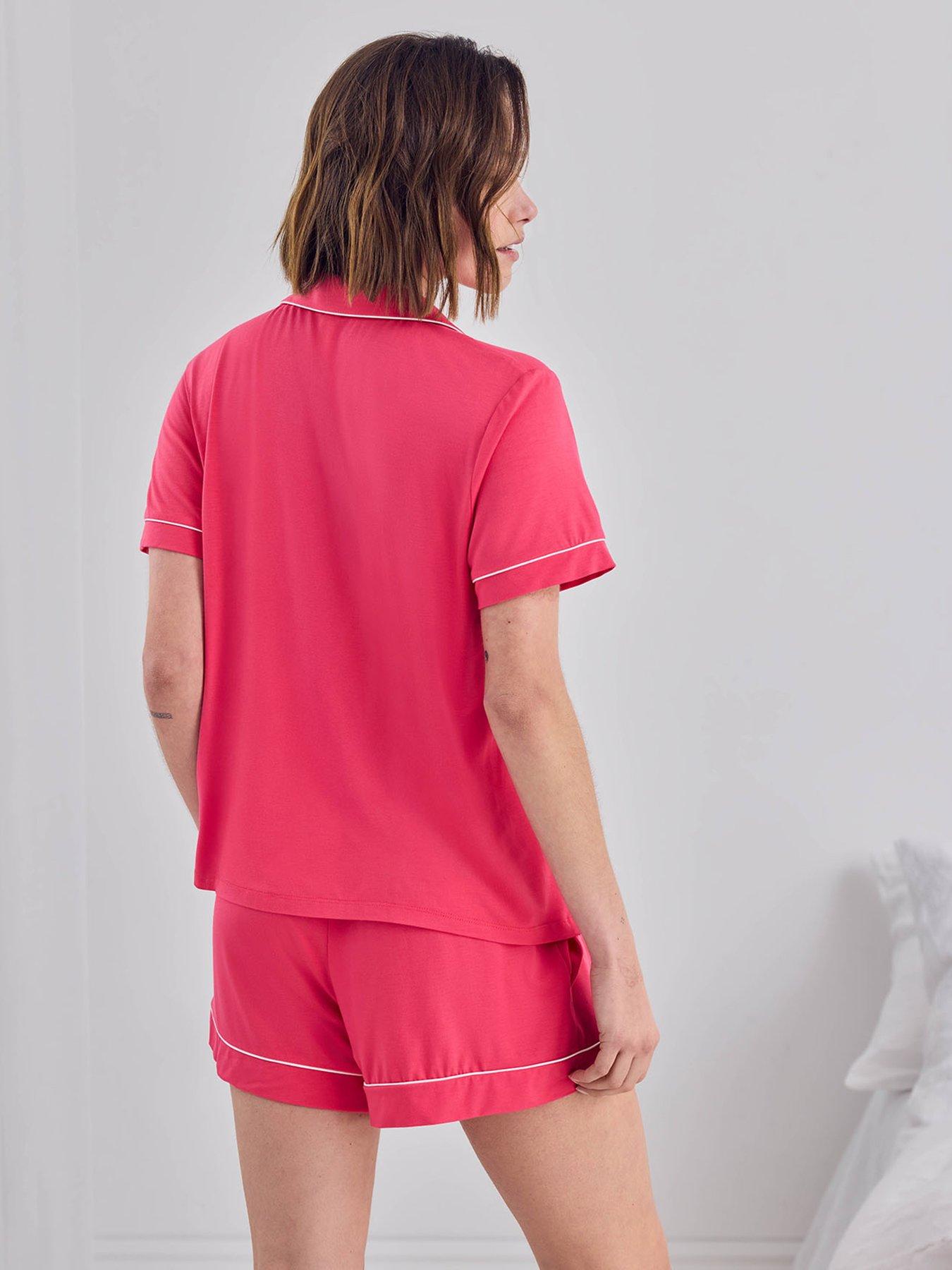 Image 2 of 6 of CHELSEA PEERS Modal Short Button Up Pyjama Set - Hot Pink - Multi