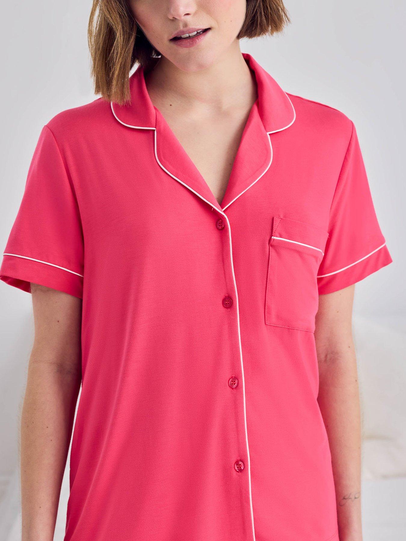 Image 4 of 6 of CHELSEA PEERS Modal Short Button Up Pyjama Set - Hot Pink - Multi