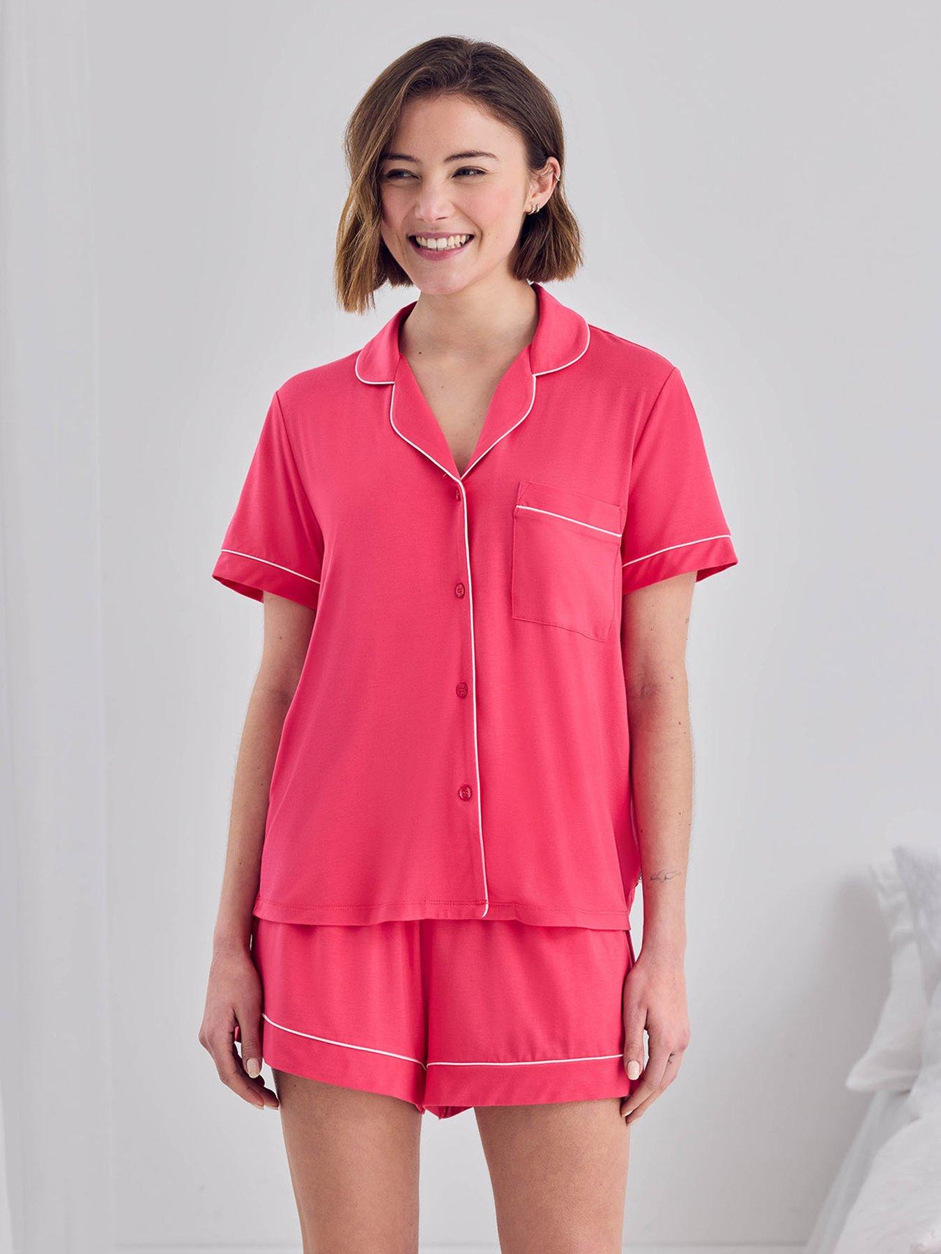 Image 5 of 6 of CHELSEA PEERS Modal Short Button Up Pyjama Set - Hot Pink - Multi