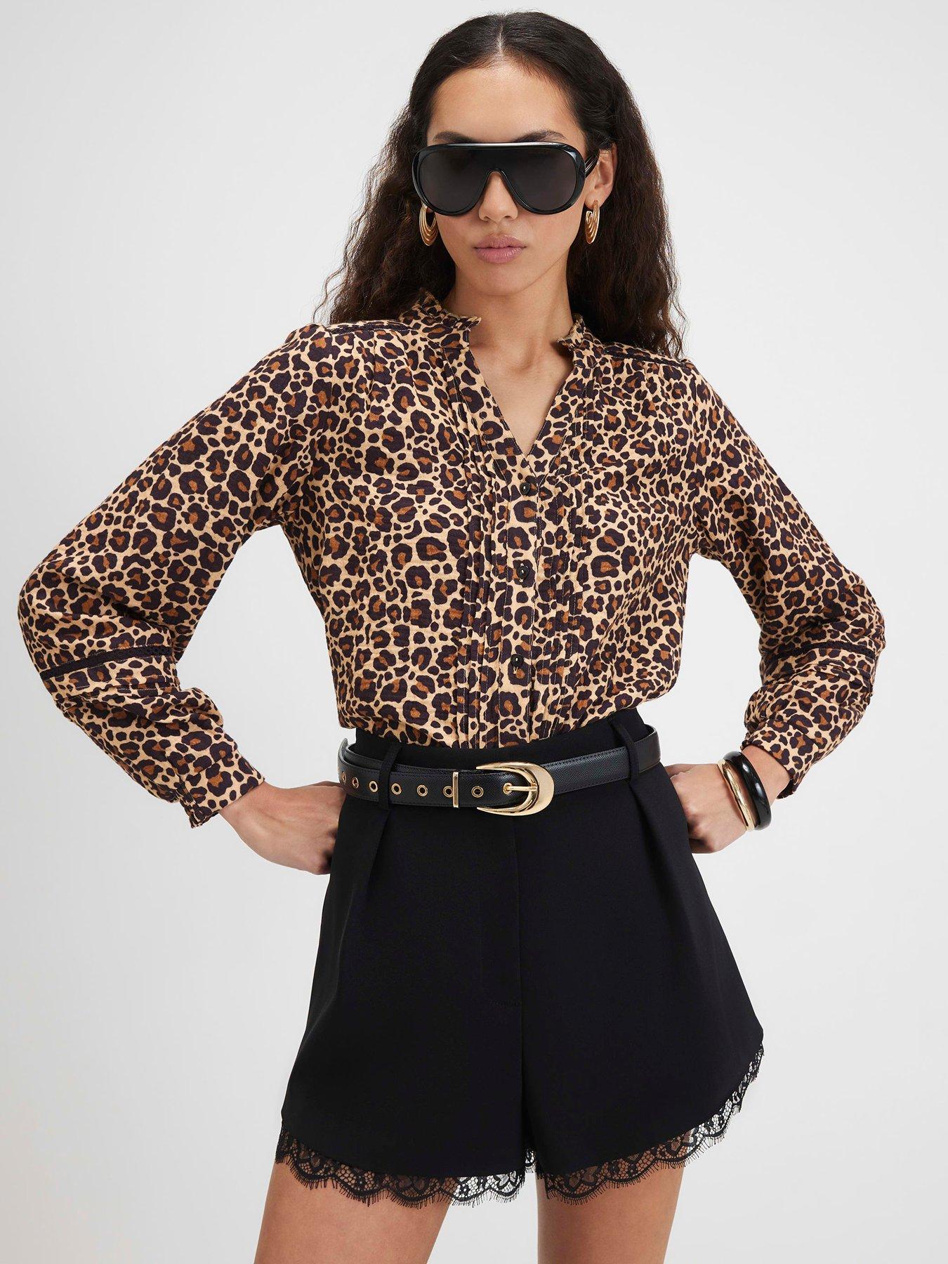 River Island Cotton Leopard Pintuck Blouse - Brown
