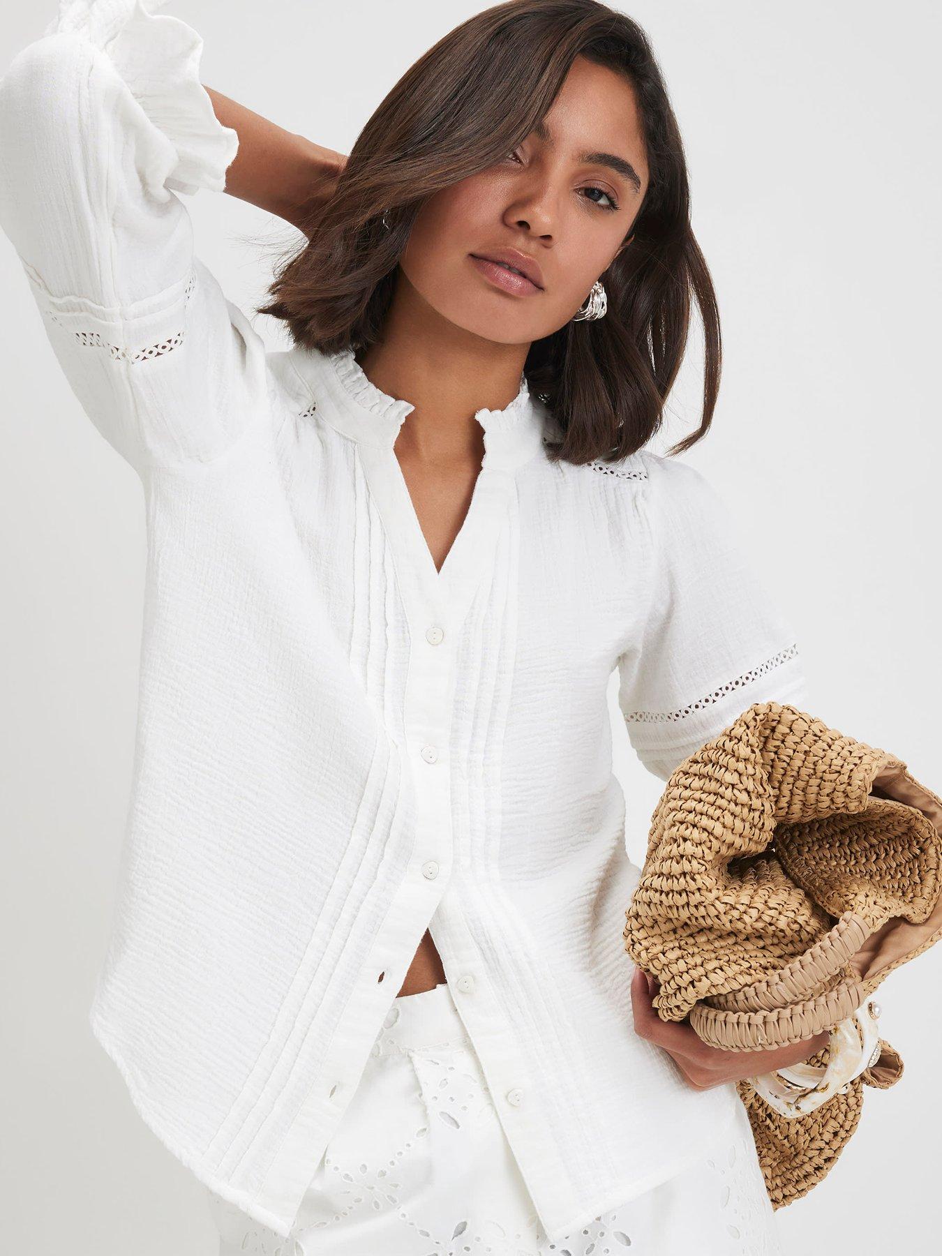 River Island Pintuck Frill Sleeve Blouse - White