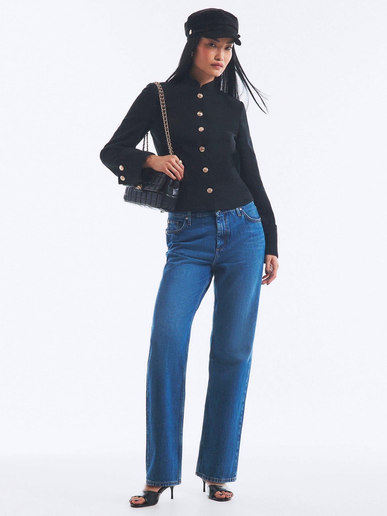 Image 4 of 6 of River Island Womens High Neck Button Through Military Jacket - Black