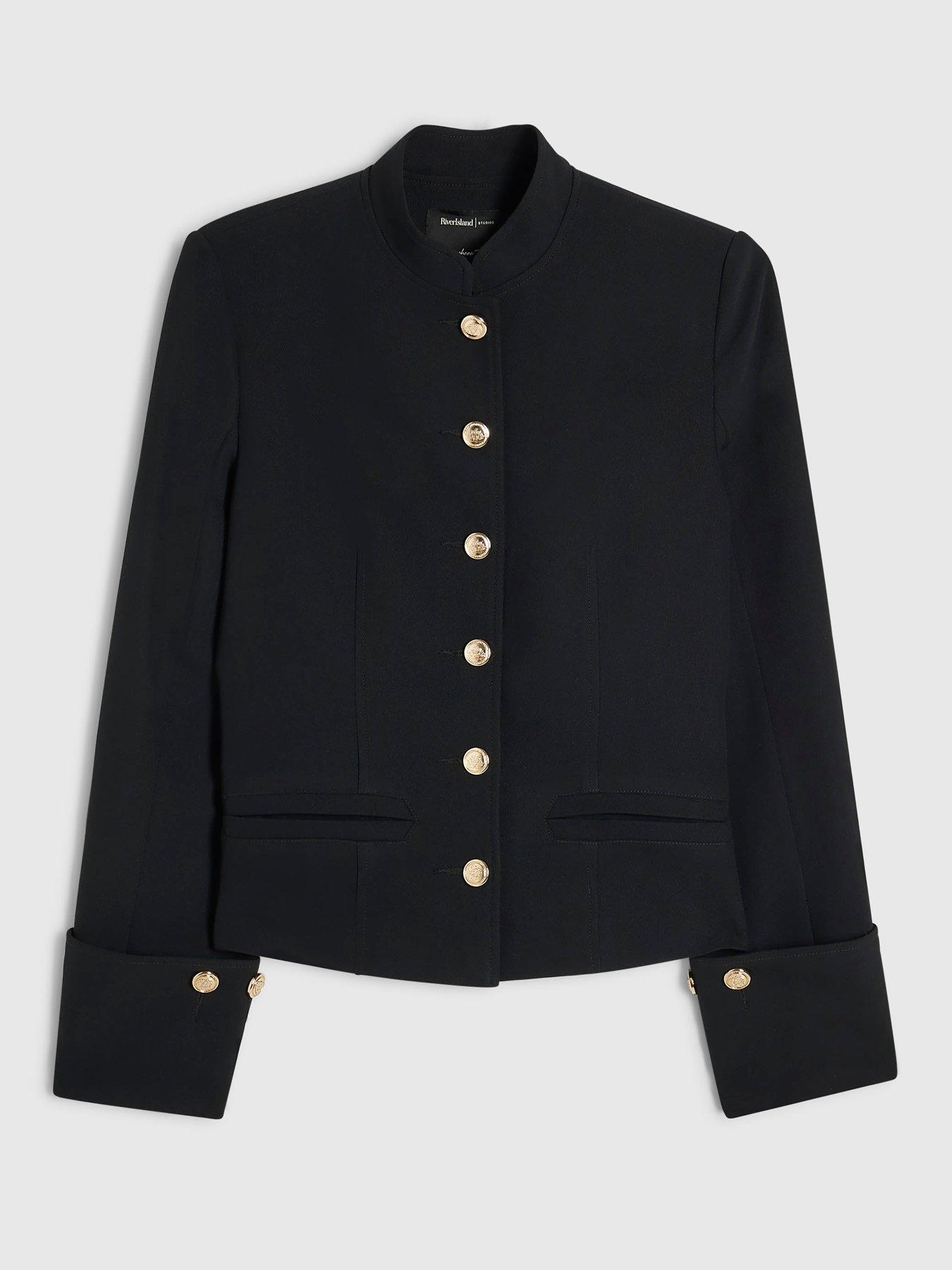 Image 5 of 6 of River Island Womens High Neck Button Through Military Jacket - Black