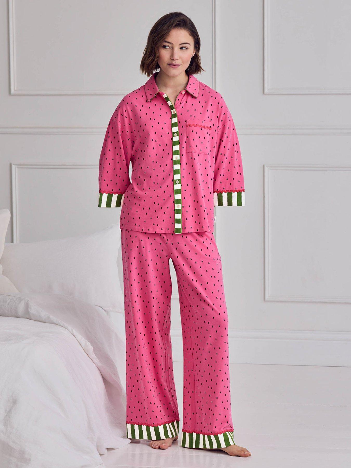 Image 3 of 6 of CHELSEA PEERS Cotton Watermelon Print Long Pyjama Set - Pink