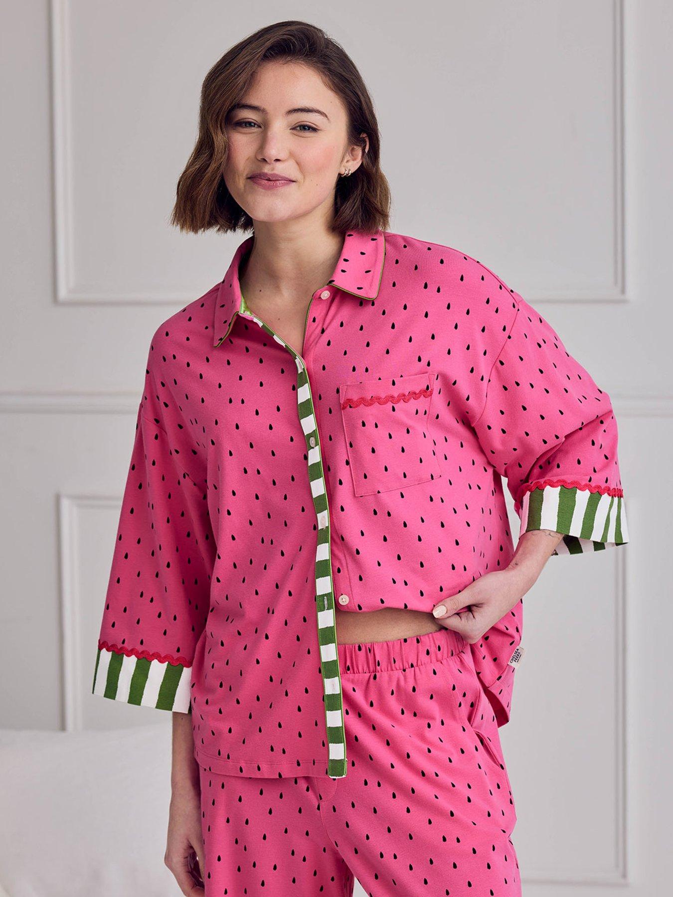 Image 5 of 6 of CHELSEA PEERS Cotton Watermelon Print Long Pyjama Set - Pink