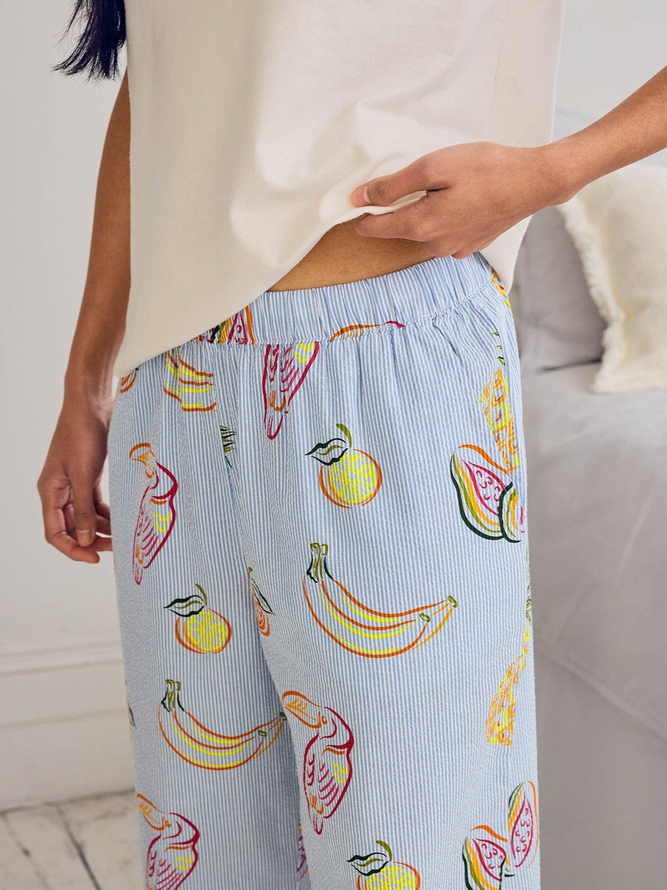Image 5 of 6 of CHELSEA PEERS Cotton Toucan &amp; Fruit Stripe Print Long Pyjama Set - Multi