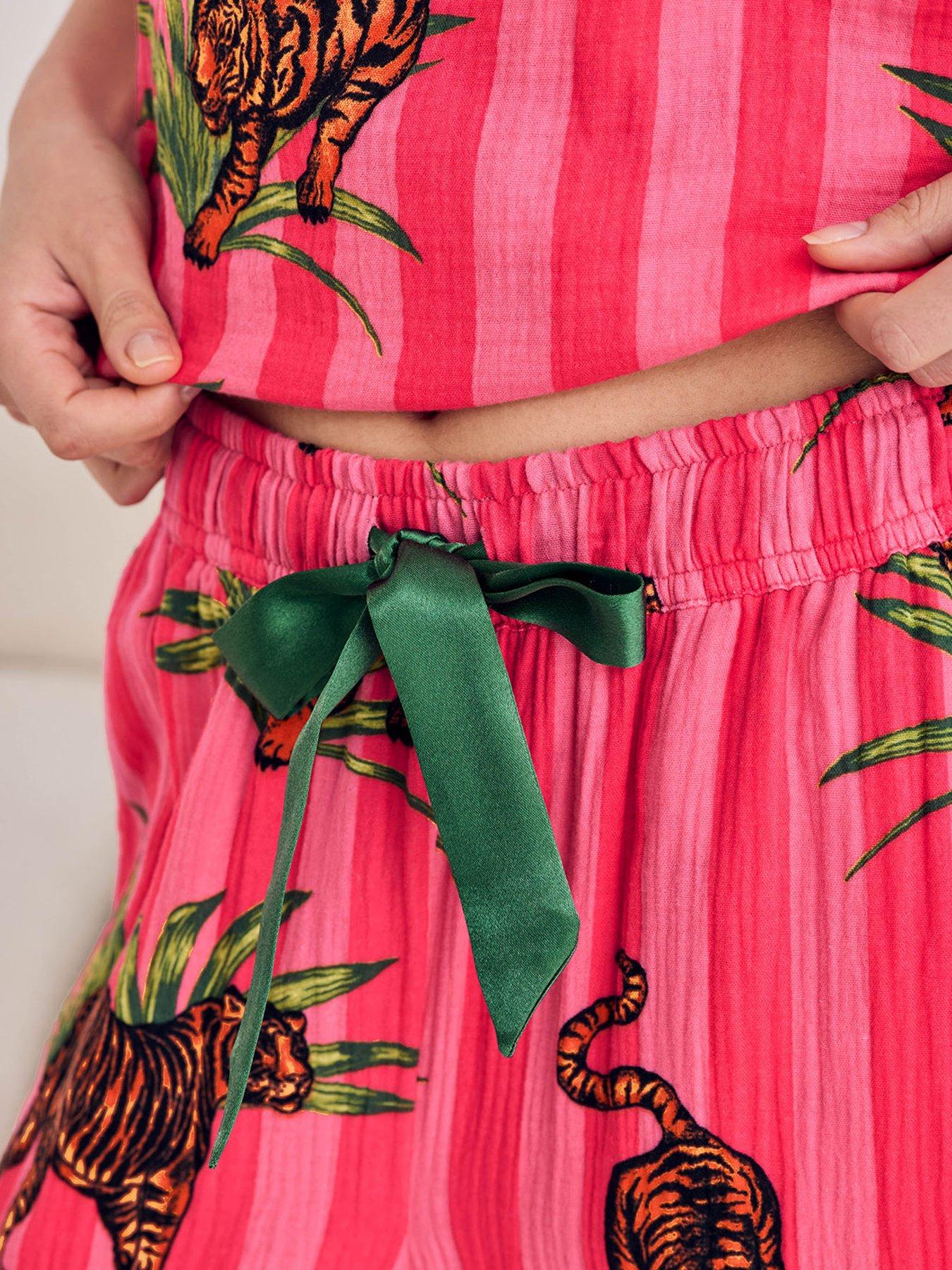 Image 4 of 7 of CHELSEA PEERS Cheesecloth Cottontiger Stripe Print Cami Long Pyjama Set - Pink