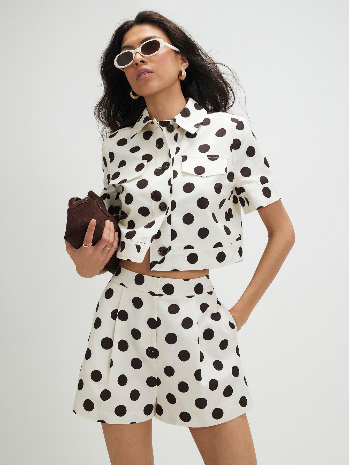 River Island Short Sleeve Polka Pocket Detail Co-Ord Jacket - White
