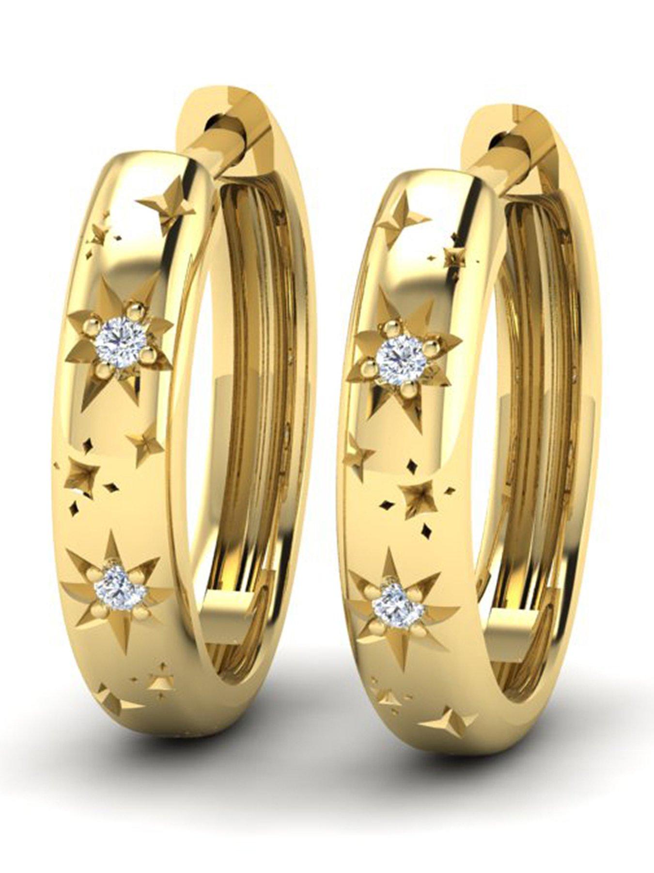 Kleora Aurora Modern Electrum Diamond Star Burst Hoop Earrings - Gold