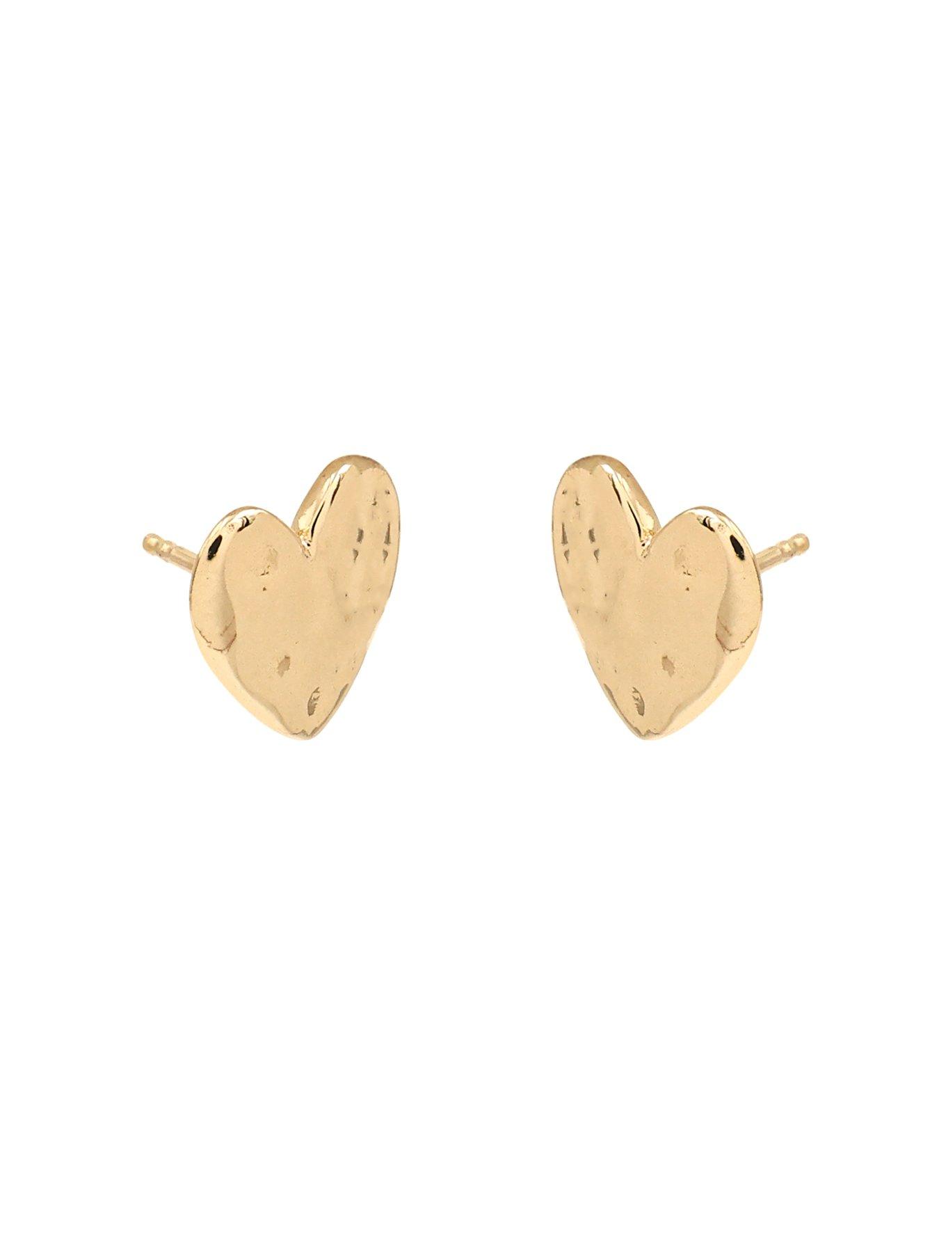 Image 2 of 4 of The Edit HS The Edit HEARTS 18ct Yellow Gold Plated Sterling Silver Hammered Heart Stud Earrings