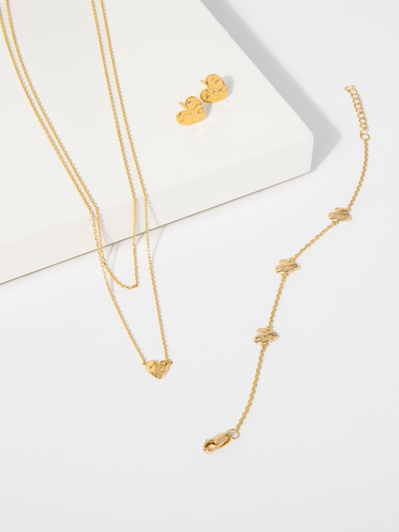 Image 4 of 4 of The Edit HS The Edit HEARTS 18ct Yellow Gold Plated Sterling Silver Hammered Heart Stud Earrings