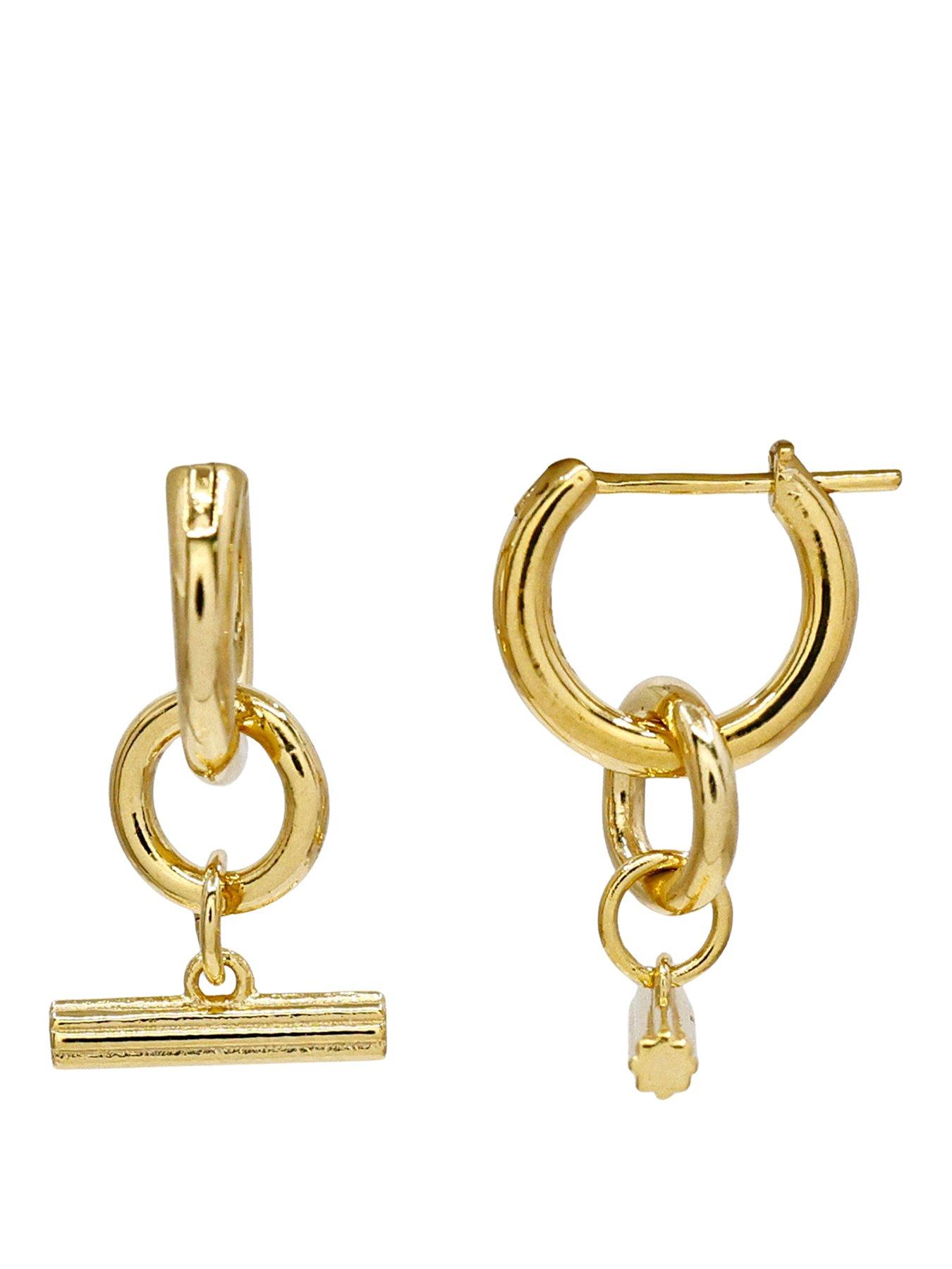 The Edit HS Edit T-BAR 18ct Yellow Gold Plated Sterling Silver T-Bar Drop Hoop Earrings