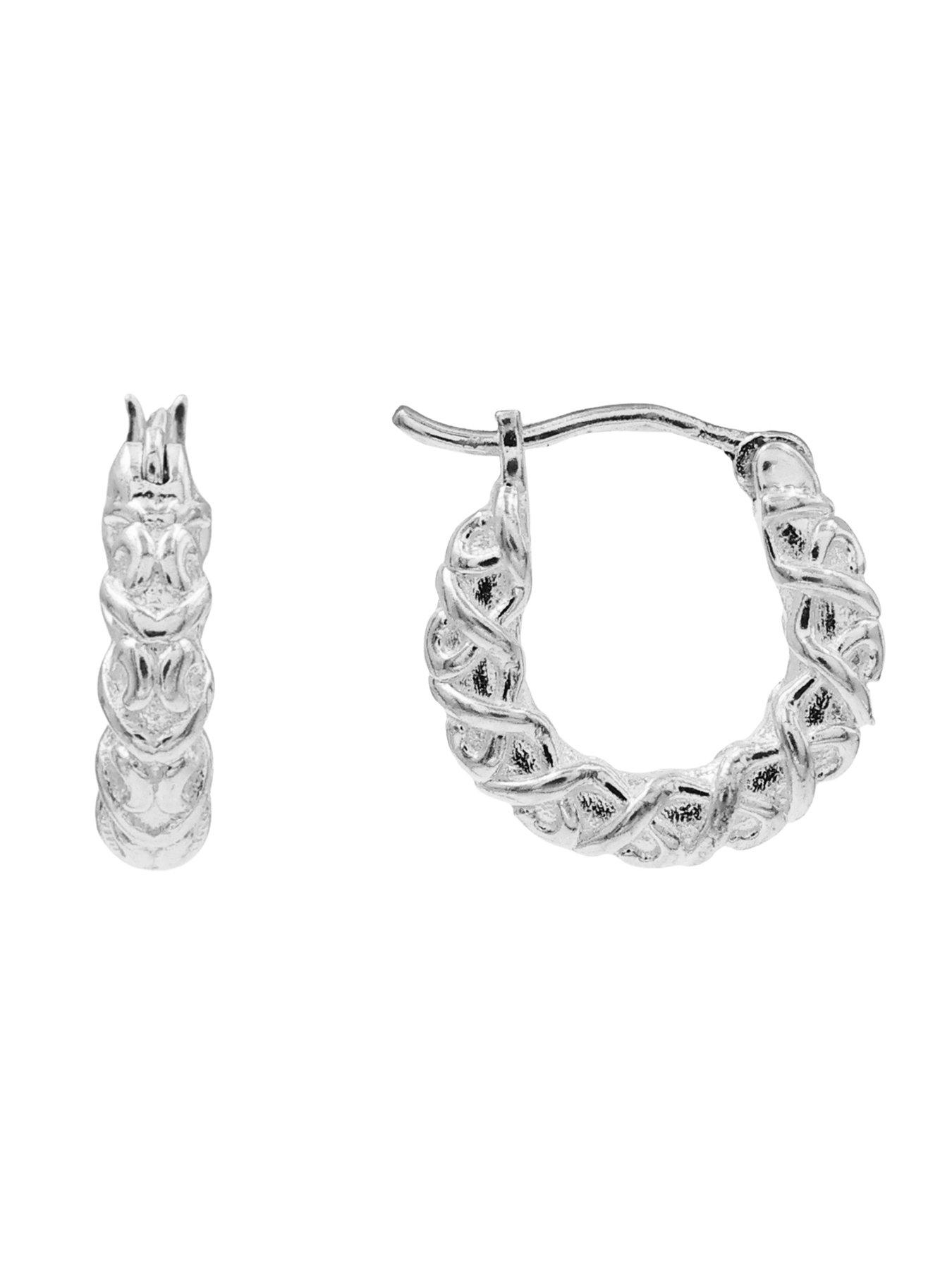Image 3 of 3 of The Edit HS Chains Sterling Chunky Textured Hoop Earrings - Silver
