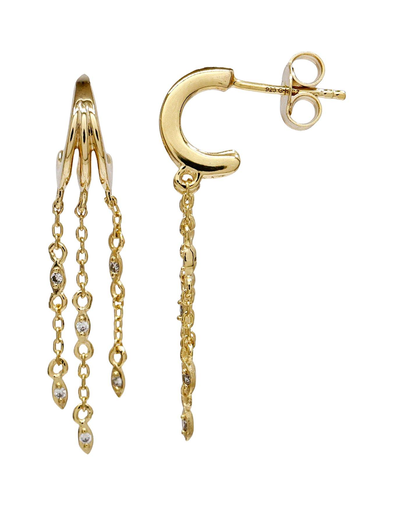 Image 1 of 3 of The Edit HS The Edit CHAINS 18ct Yellow Gold Plate &amp; Cubic Zirconia Chain Drop Hoop Earrings