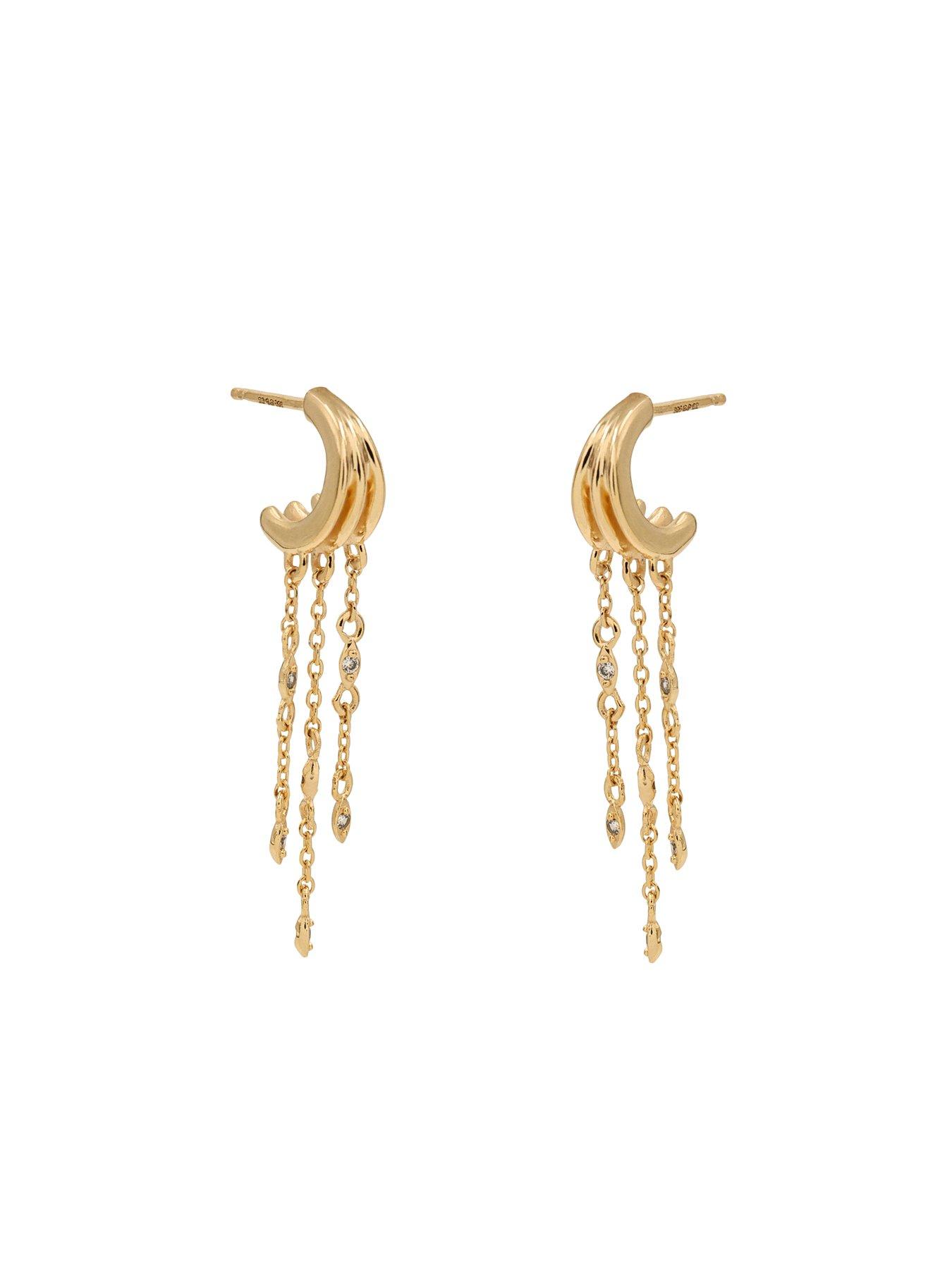 Image 2 of 3 of The Edit HS The Edit CHAINS 18ct Yellow Gold Plate &amp; Cubic Zirconia Chain Drop Hoop Earrings
