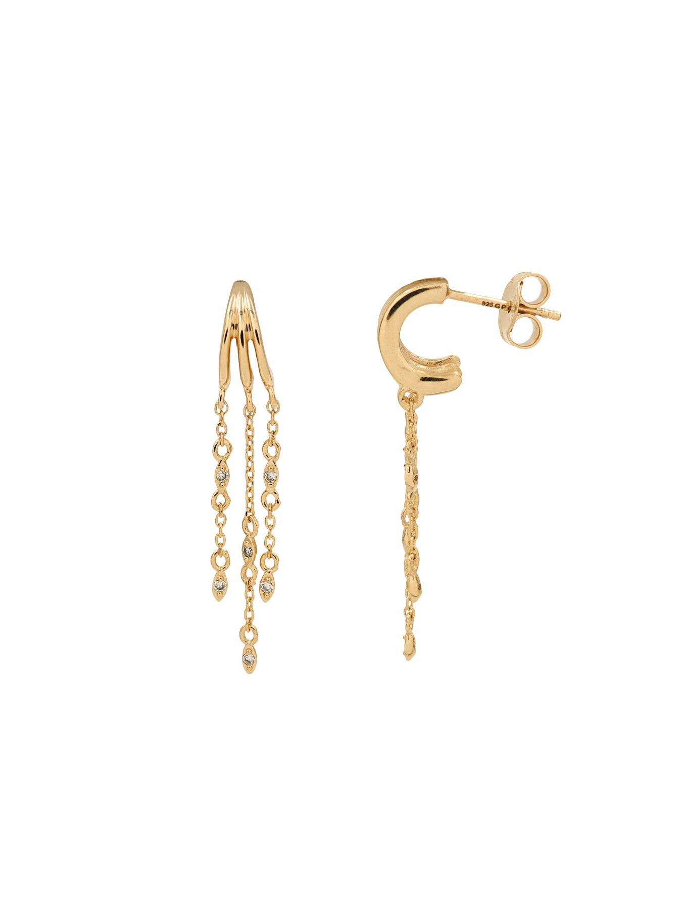 Image 3 of 3 of The Edit HS The Edit CHAINS 18ct Yellow Gold Plate &amp; Cubic Zirconia Chain Drop Hoop Earrings
