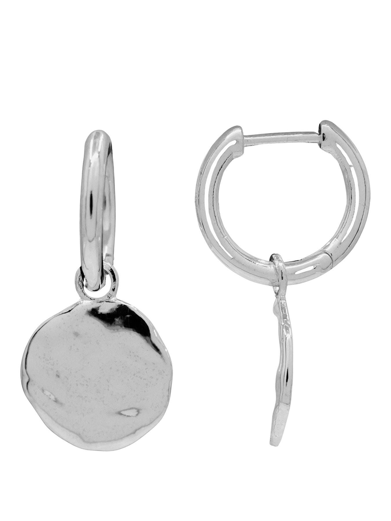 Image 1 of 3 of The Edit HS The Edit MOLTEN Sterling Silver Moulded Coin Hoop Drop Earrings