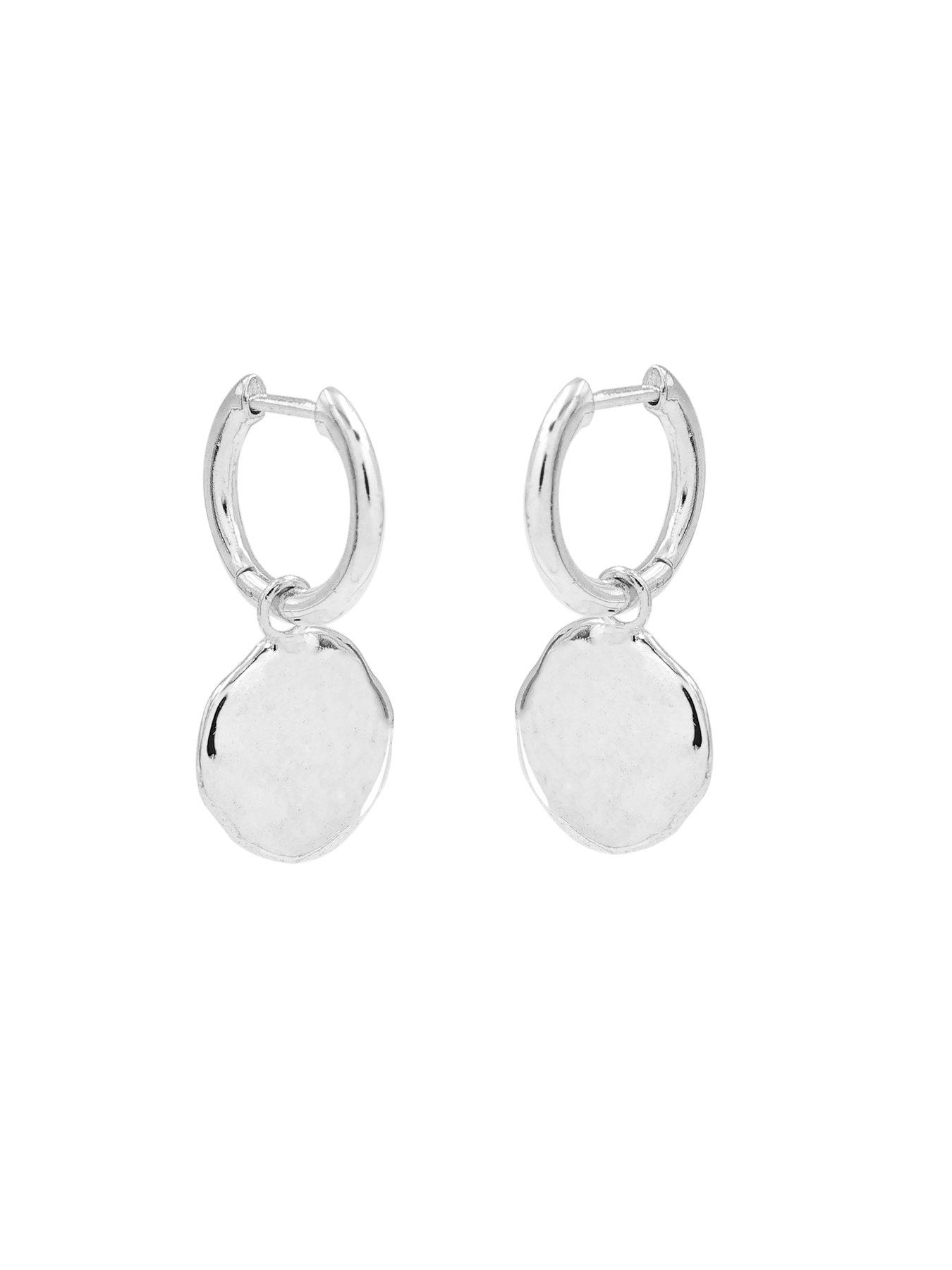 Image 2 of 3 of The Edit HS The Edit MOLTEN Sterling Silver Moulded Coin Hoop Drop Earrings
