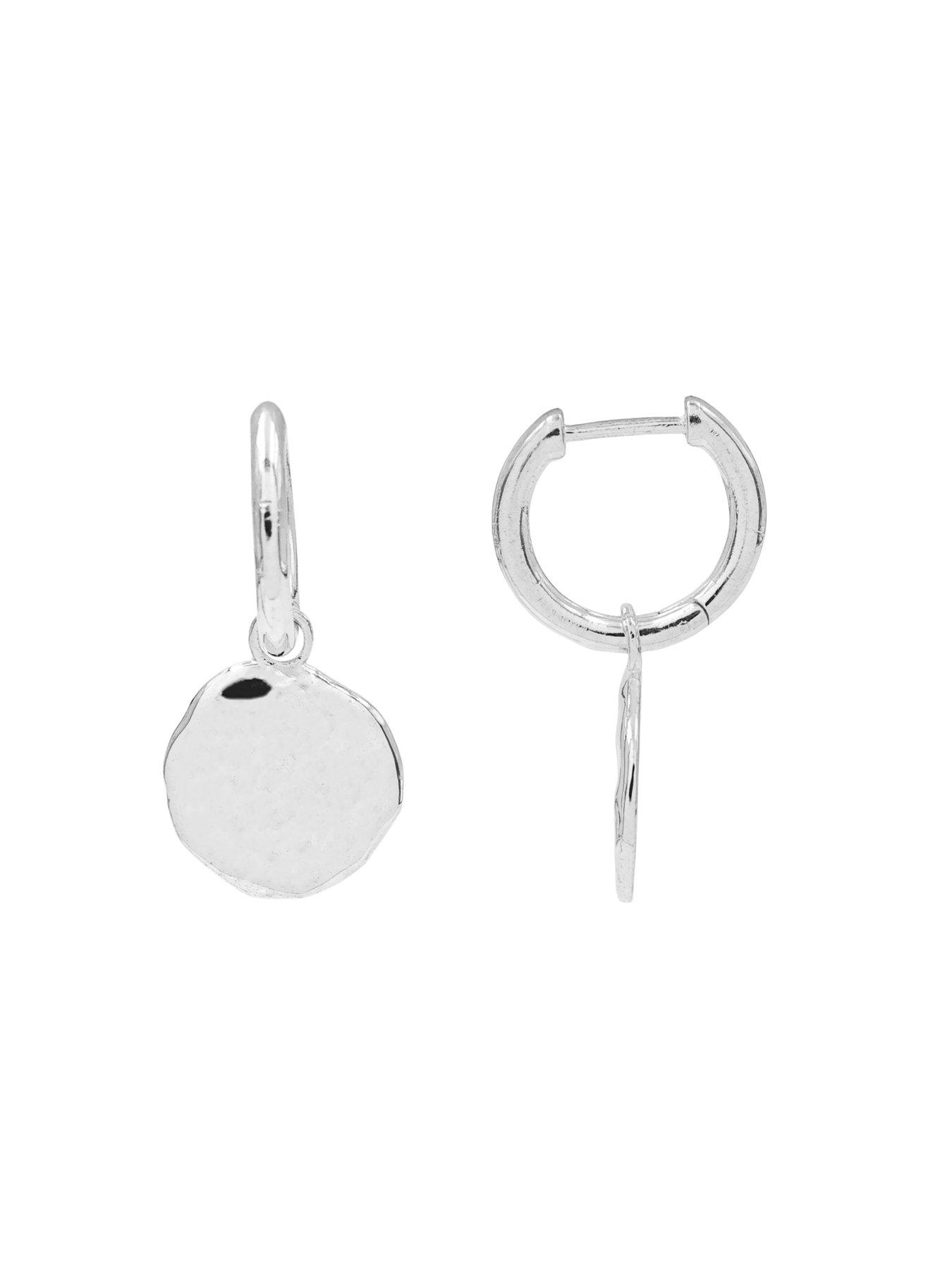 Image 3 of 3 of The Edit HS The Edit MOLTEN Sterling Silver Moulded Coin Hoop Drop Earrings