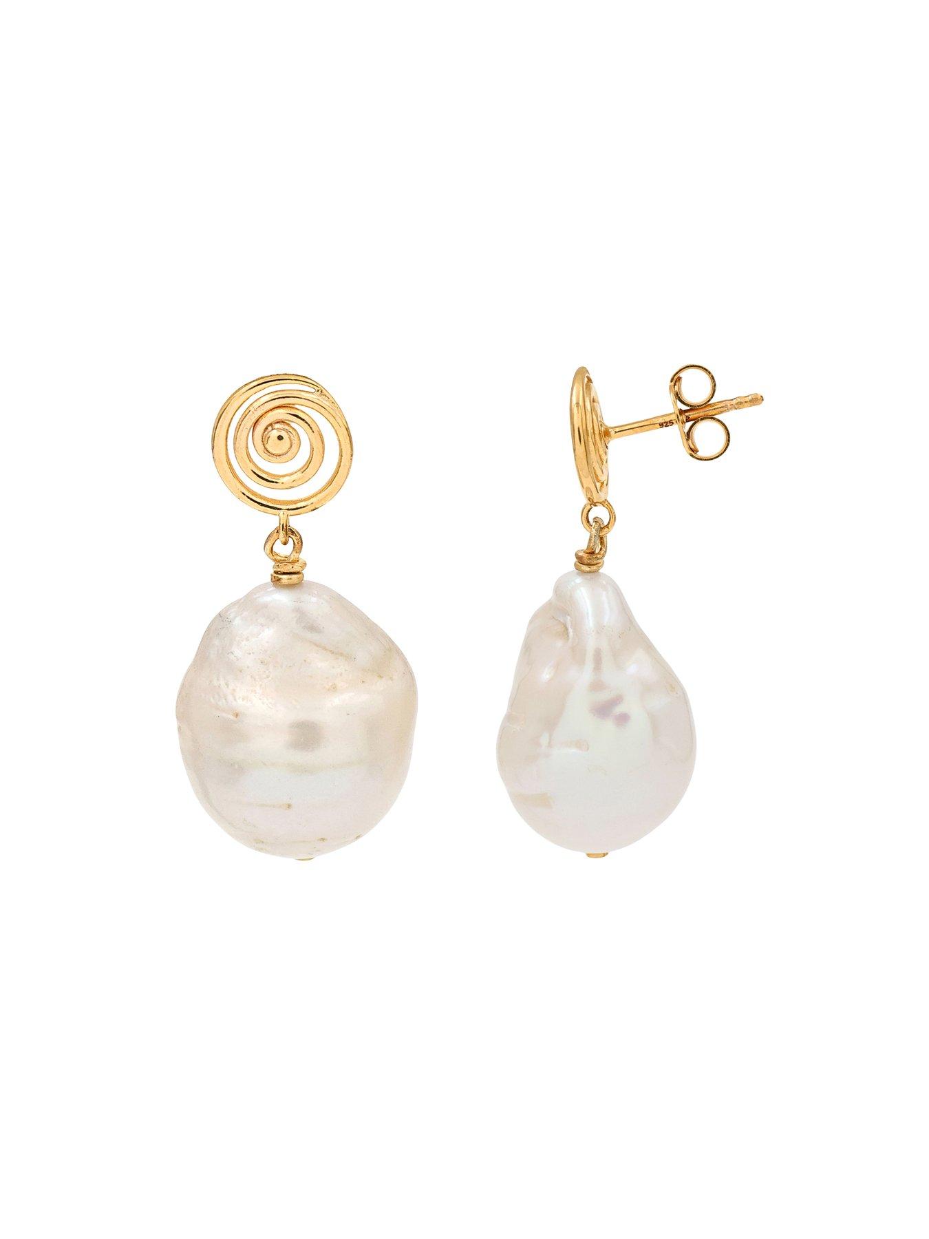 Image 3 of 4 of The Edit Hs Molten 18Ct Plated Sterling Silver Swirl Baroque Pearl Drop Earrings - Gold