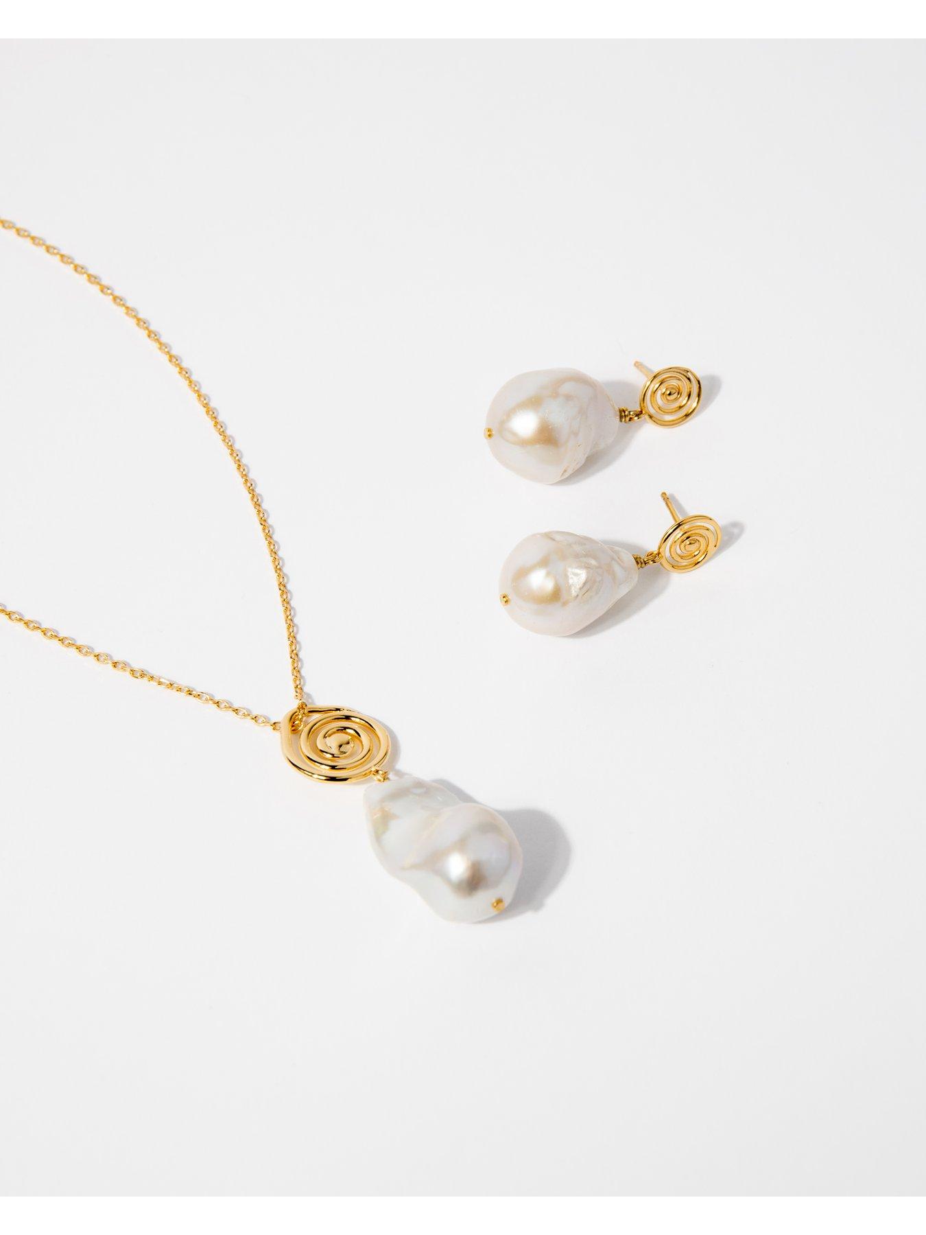 Image 4 of 4 of The Edit Hs Molten 18Ct Plated Sterling Silver Swirl Baroque Pearl Drop Earrings - Gold