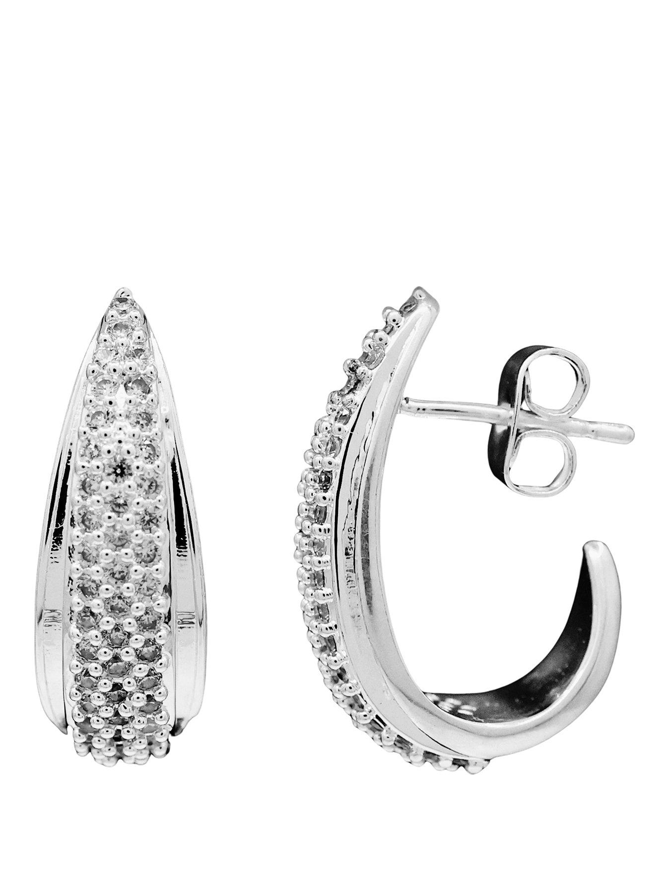  image of the-edit-hs-edit-teardrop-sterling-silver-plate-cubic-zirconia-chunky-half-hoop-earrings