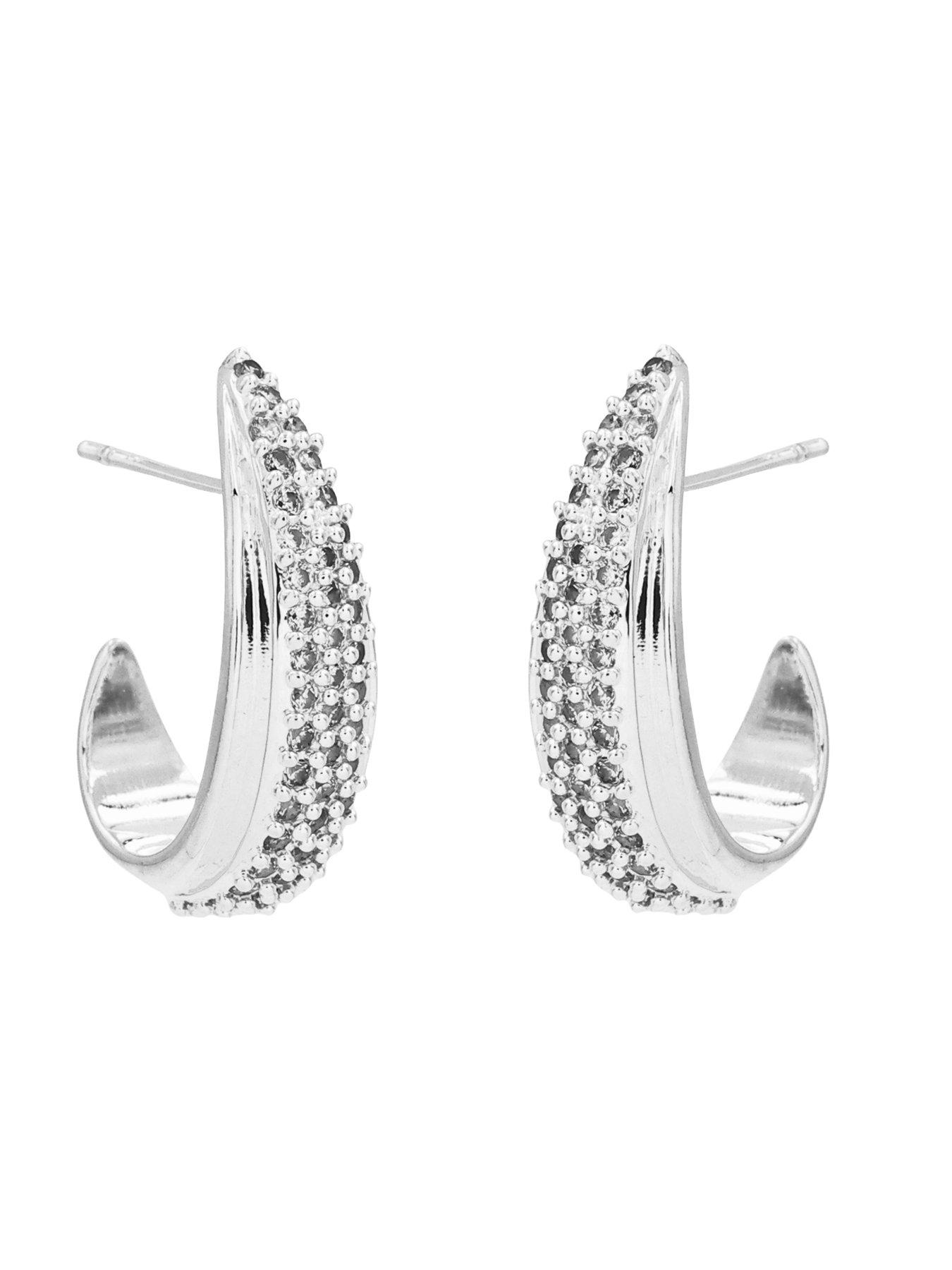  image of the-edit-hs-edit-teardrop-sterling-silver-plate-cubic-zirconia-chunky-half-hoop-earrings