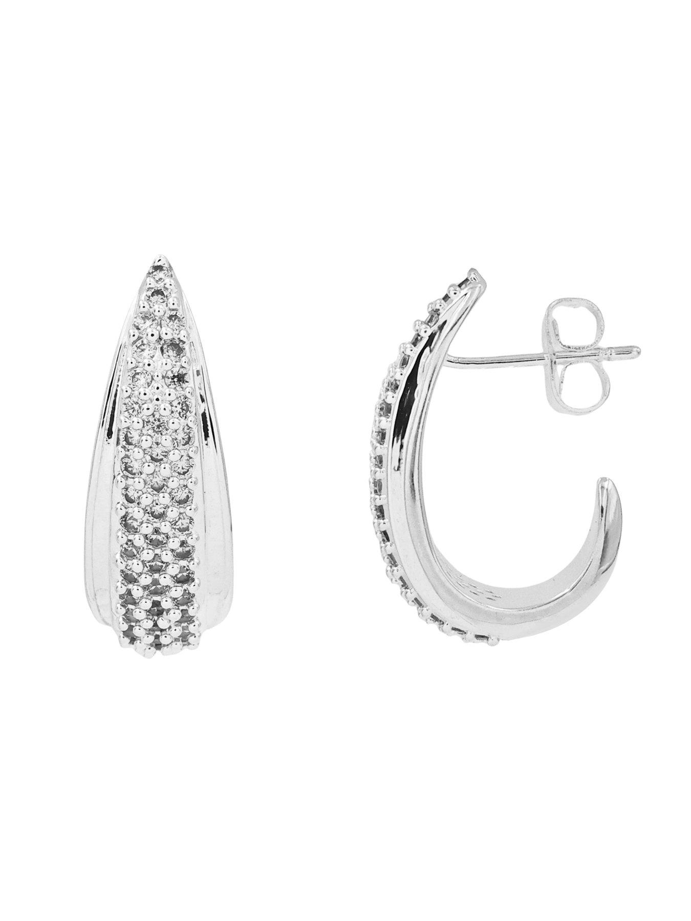  image of the-edit-hs-edit-teardrop-sterling-silver-plate-cubic-zirconia-chunky-half-hoop-earrings