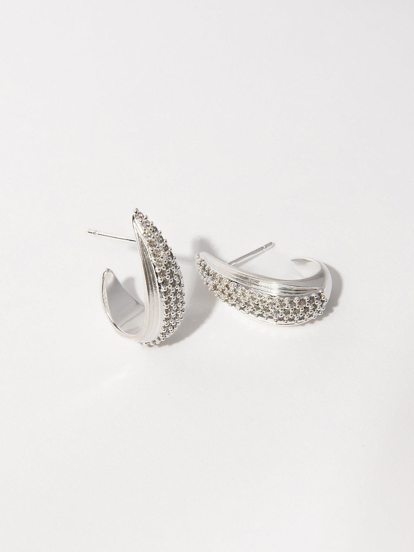  image of the-edit-hs-edit-teardrop-sterling-silver-plate-cubic-zirconia-chunky-half-hoop-earrings