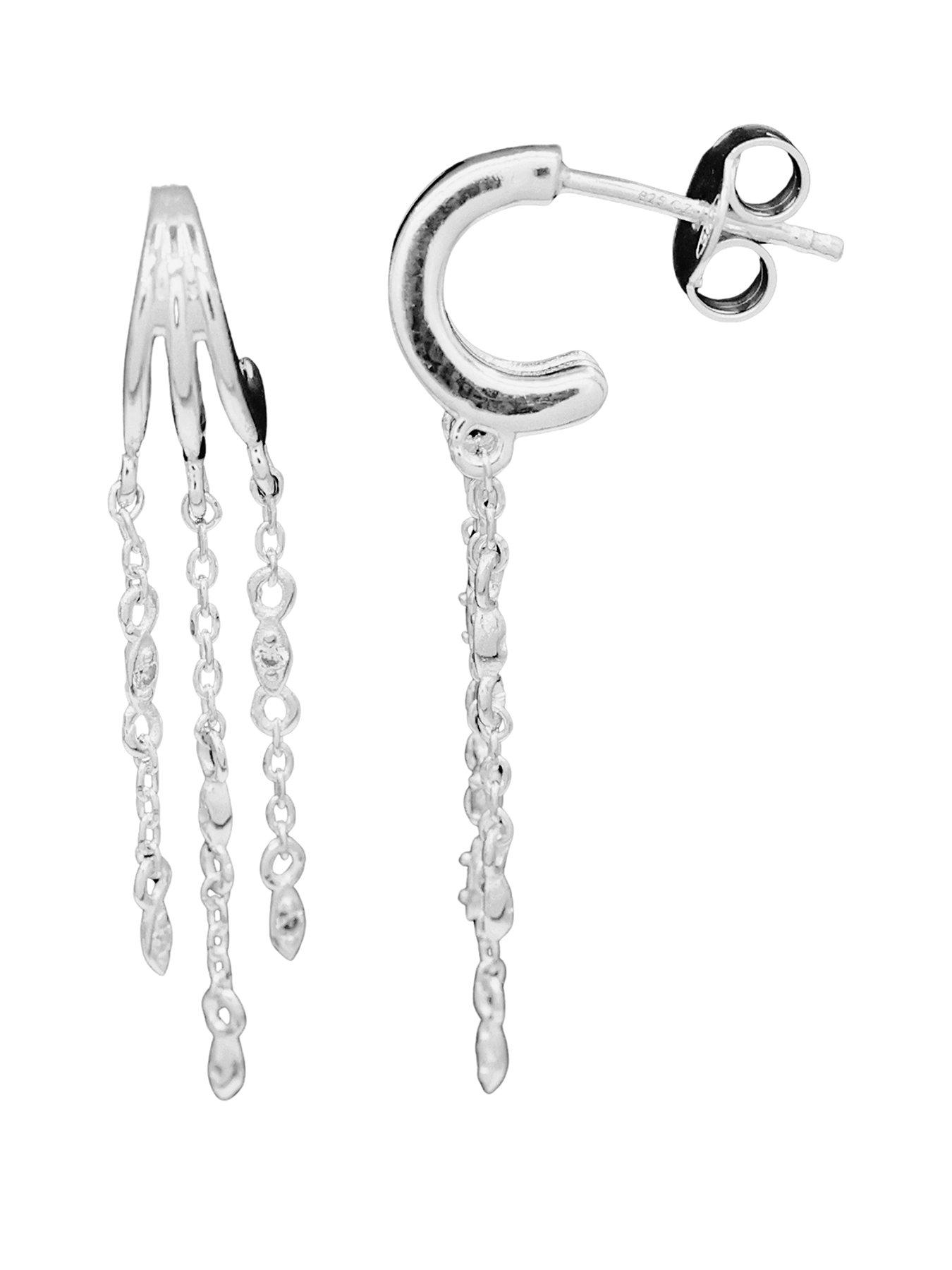 The Edit HS Edit CHAINS Sterling Silver & Cubic Zirconia Chain Drop Hoop Earrings