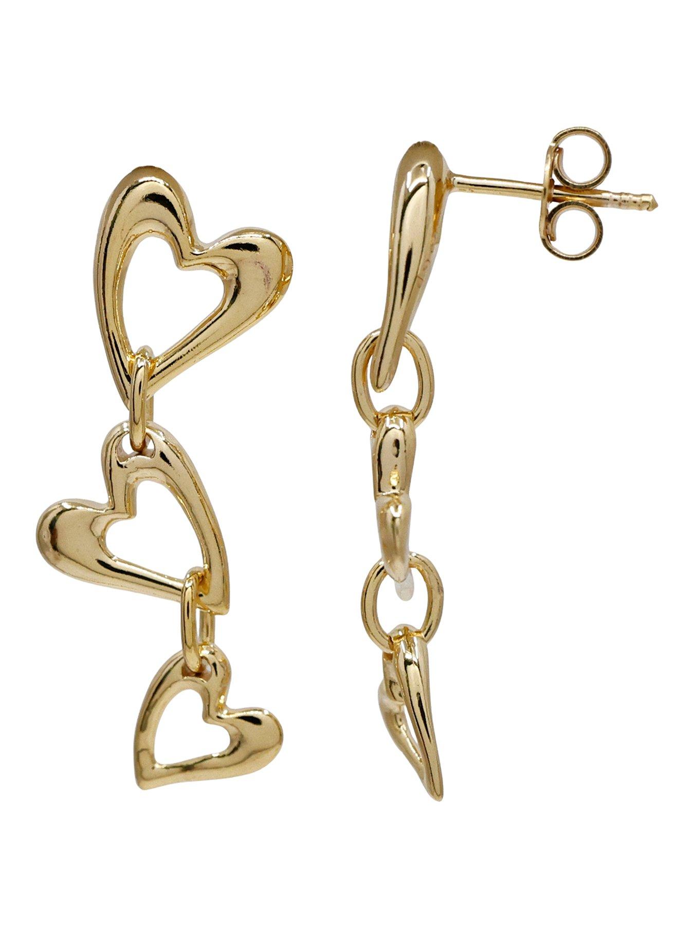 The Edit HS Edit HEARTS 18ct Yellow Gold Plated Sterling Silver Abstract Triple Heart Drop Earrings
