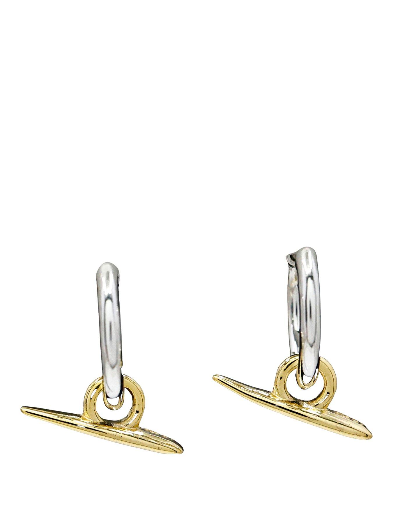 Image 1 of 4 of The Edit Hs Organic 18Ct Gold Plate &amp; Sterling Silver&nbsp;T-Bar Hoop Earrings - Two Tone